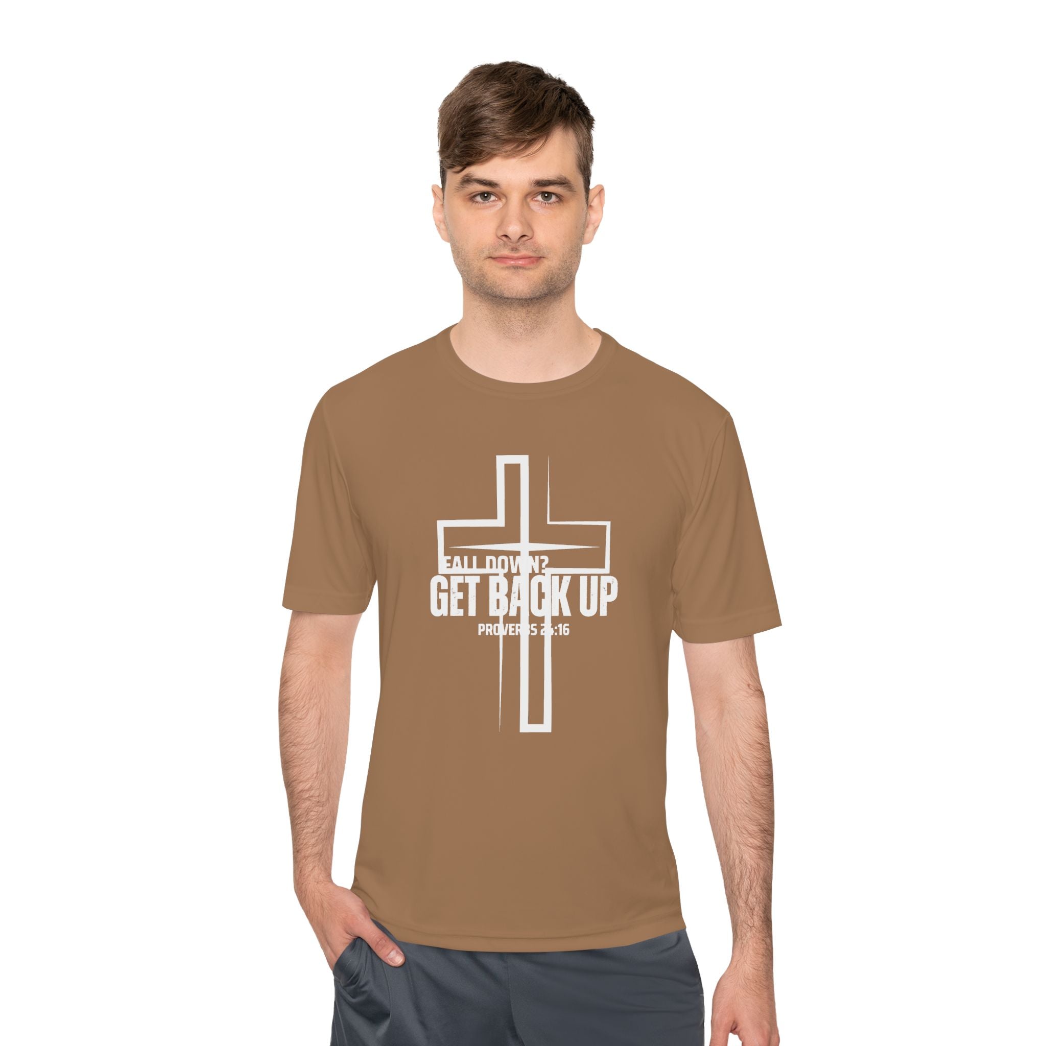Collection of Unisex Moisture Wicking Tee - 'Get Back Up' Inspirational Christian Shirt in a gallery layout