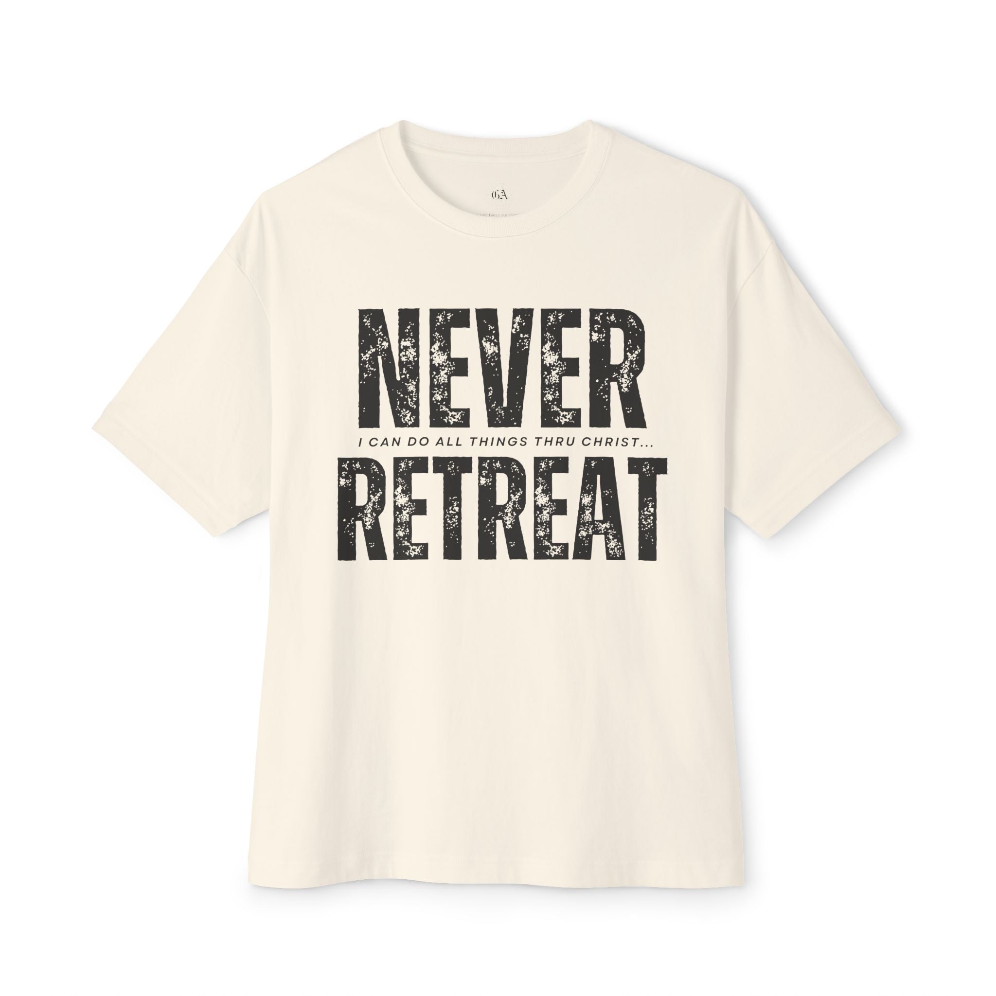 Collection of Motivational Oversized Tee - Never Retreat, Comfort Shirt, Casual Wear, Inspirational Gift, Unisex T-Shirt, Relaxed Fit in a gallery layout