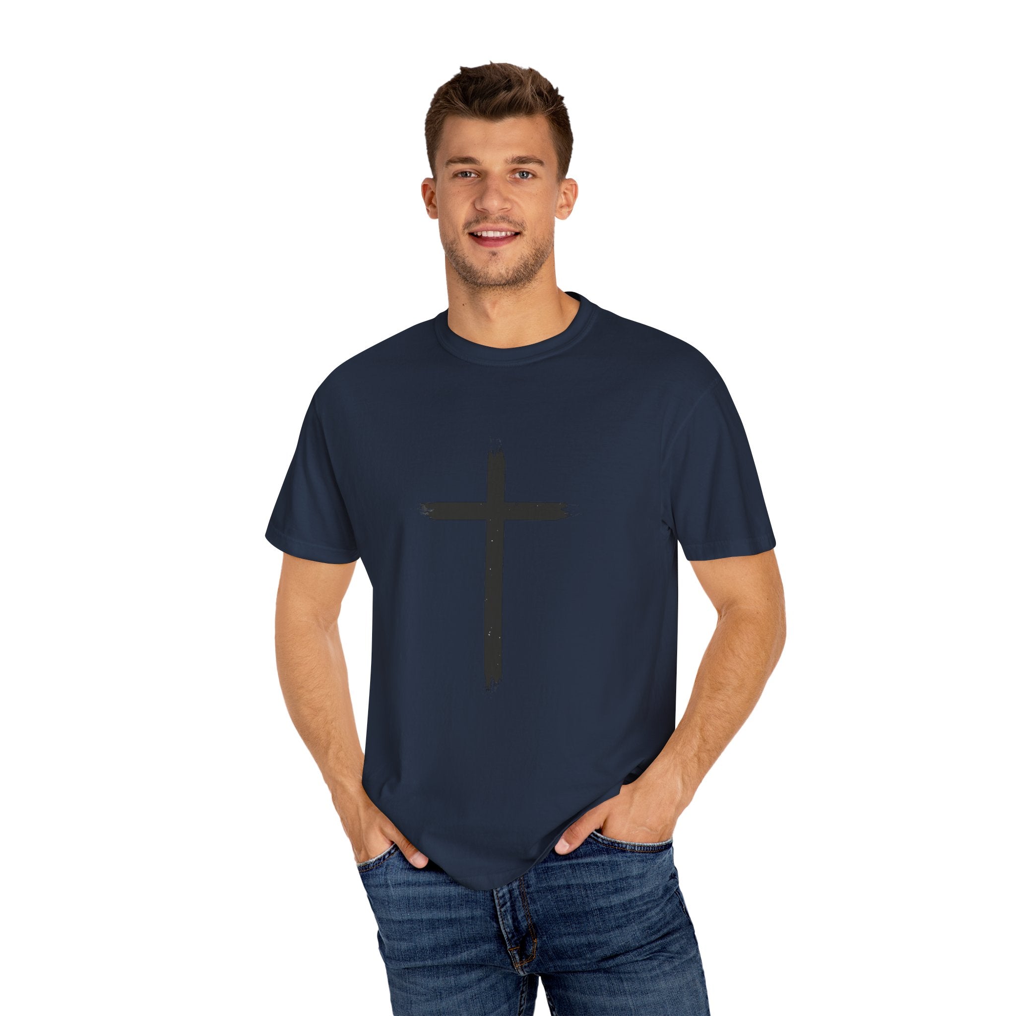 Collection of Unisex Garment-Dyed T-Shirt with Cross Design - Faith-Inspired Apparel in a gallery layout
