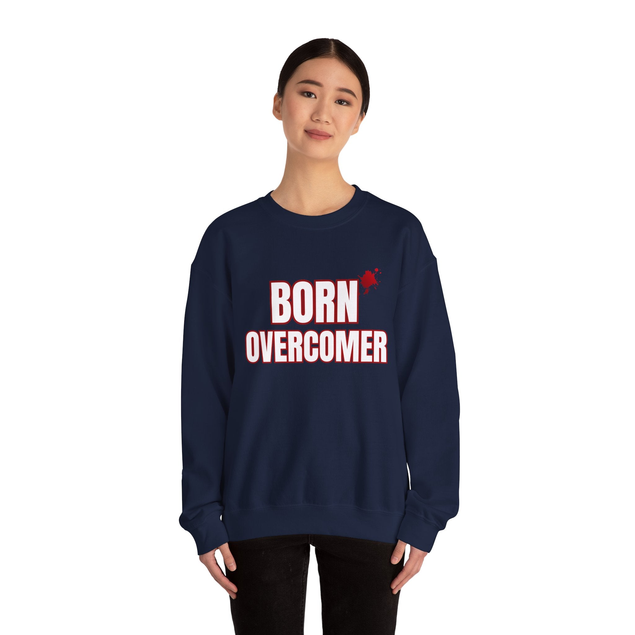Collection of Born Overcomer Unisex Heavy Crewneck Sweatshirt - Motivational Casual Wear in a gallery layout