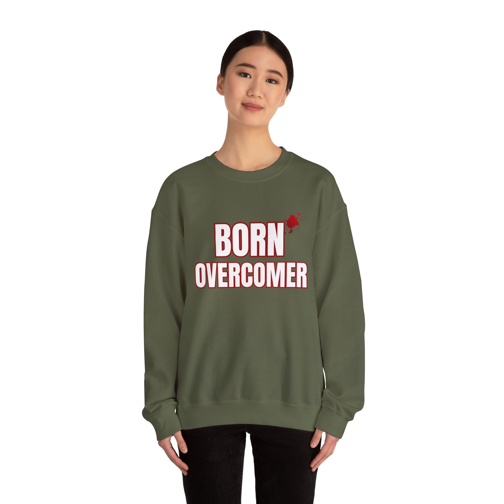 Collection of Born Overcomer Unisex Heavy Crewneck Sweatshirt - Motivational Casual Wear in a gallery layout