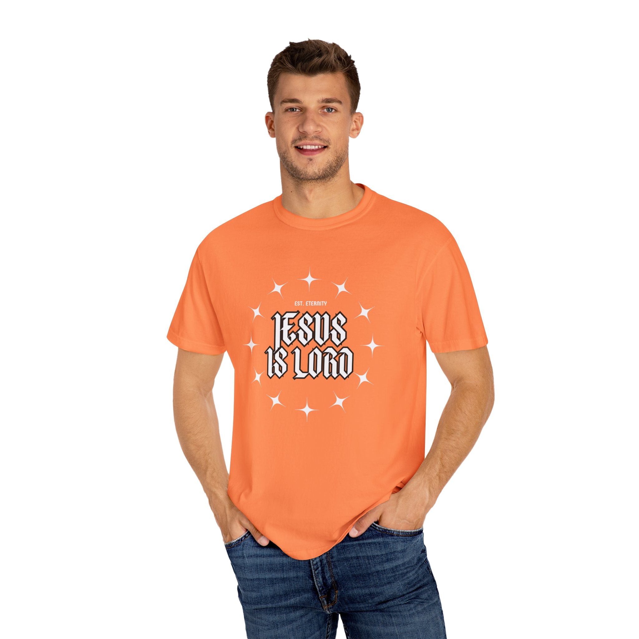 Collection of Jesus Is Lord Unisex Garment-Dyed T-Shirt - Faith-Inspired Apparel in a gallery layout