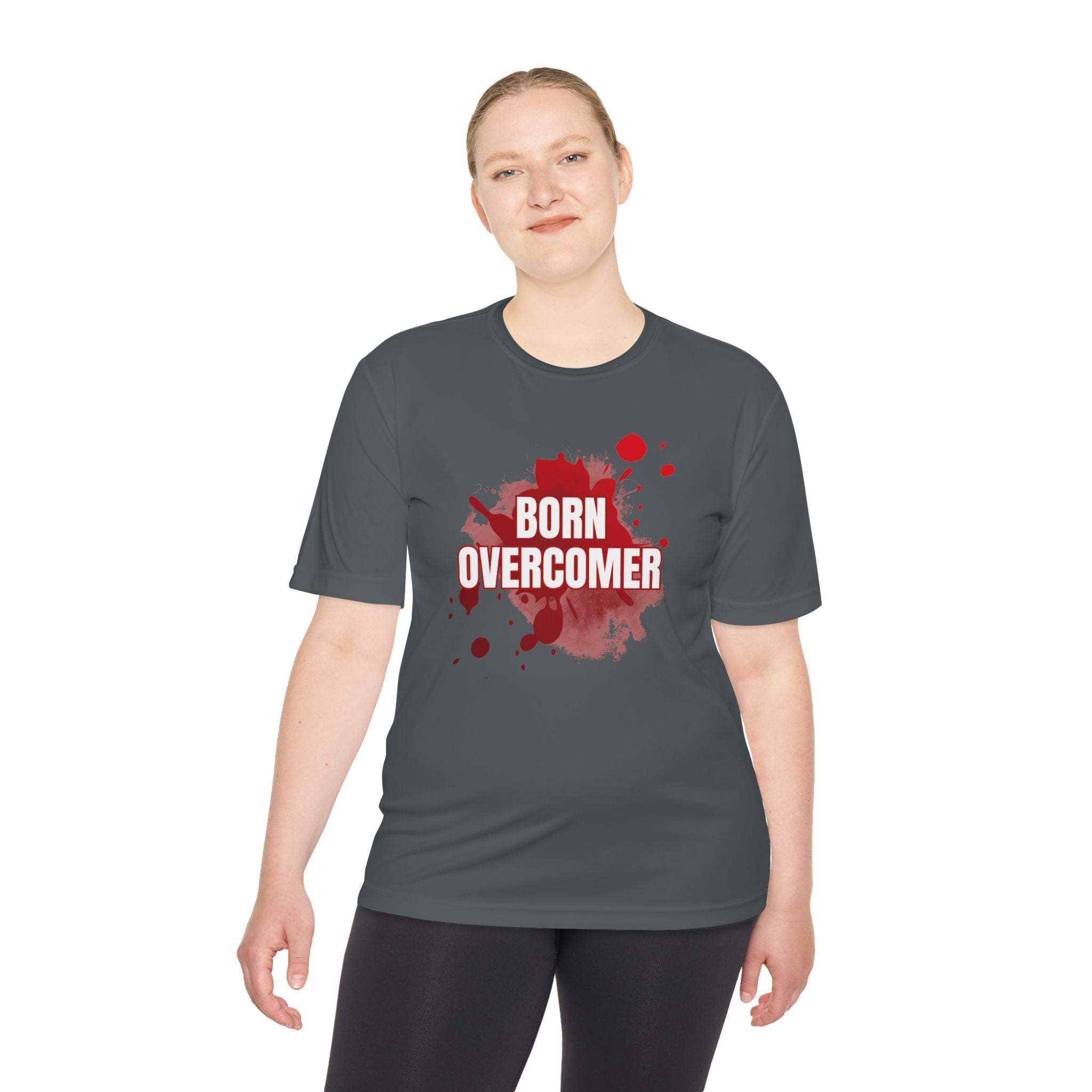 Collection of Born Overcomer Unisex Moisture Wicking Tee - Motivational Fitness Shirt in a gallery layout