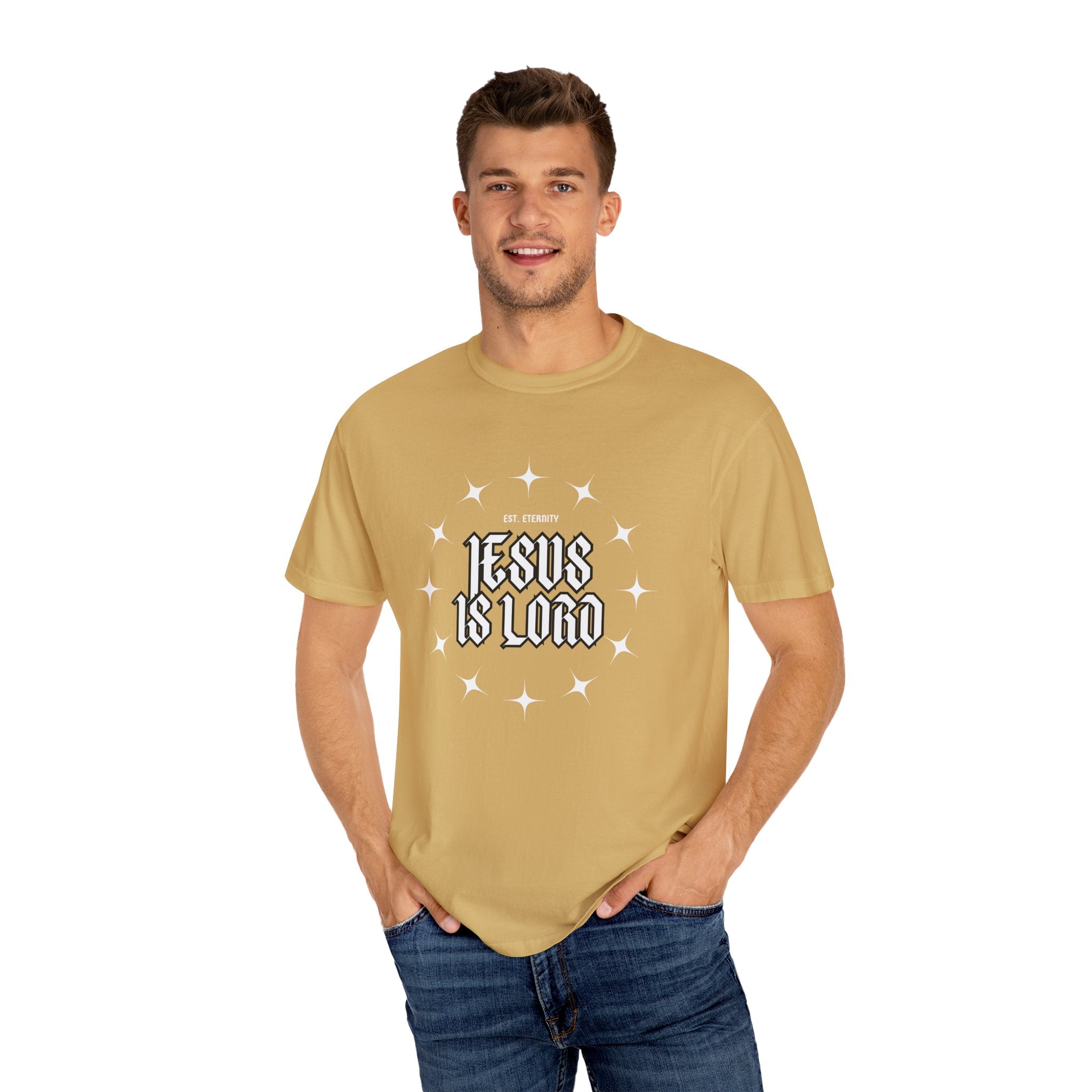 Collection of Jesus Is Lord Unisex Garment-Dyed T-Shirt - Faith-Inspired Apparel in a gallery layout