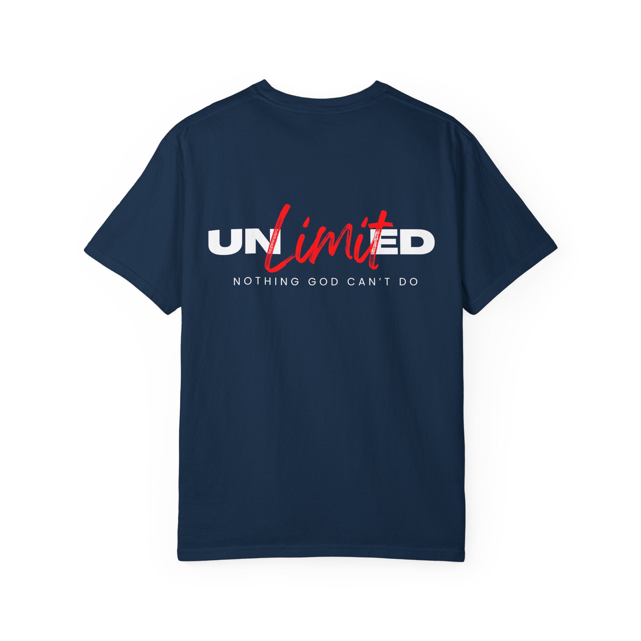 Collection of Unisex Garment-Dyed T-Shirt - "UNLIMITED: Nothing God Can’t Do" Inspirational Tee in a gallery layout