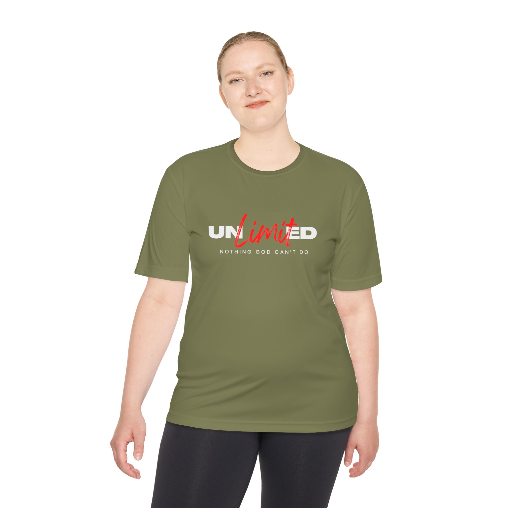 Collection of Unisex Moisture Wicking Tee - 'Unlimited' Inspirational Sportswear in a gallery layout