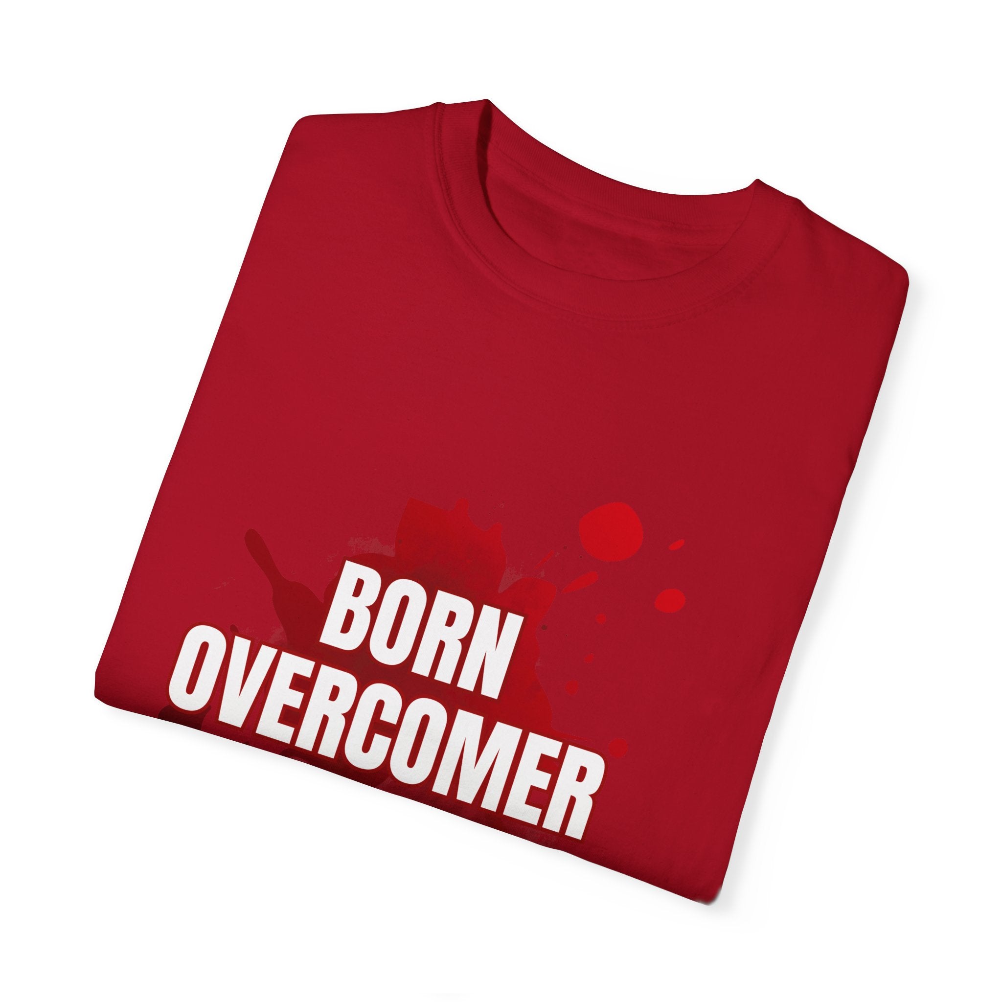 Collection of Born Overcomer Unisex Garment-Dyed T-shirt - Inspirational Tee for Motivated Individuals in a gallery layout