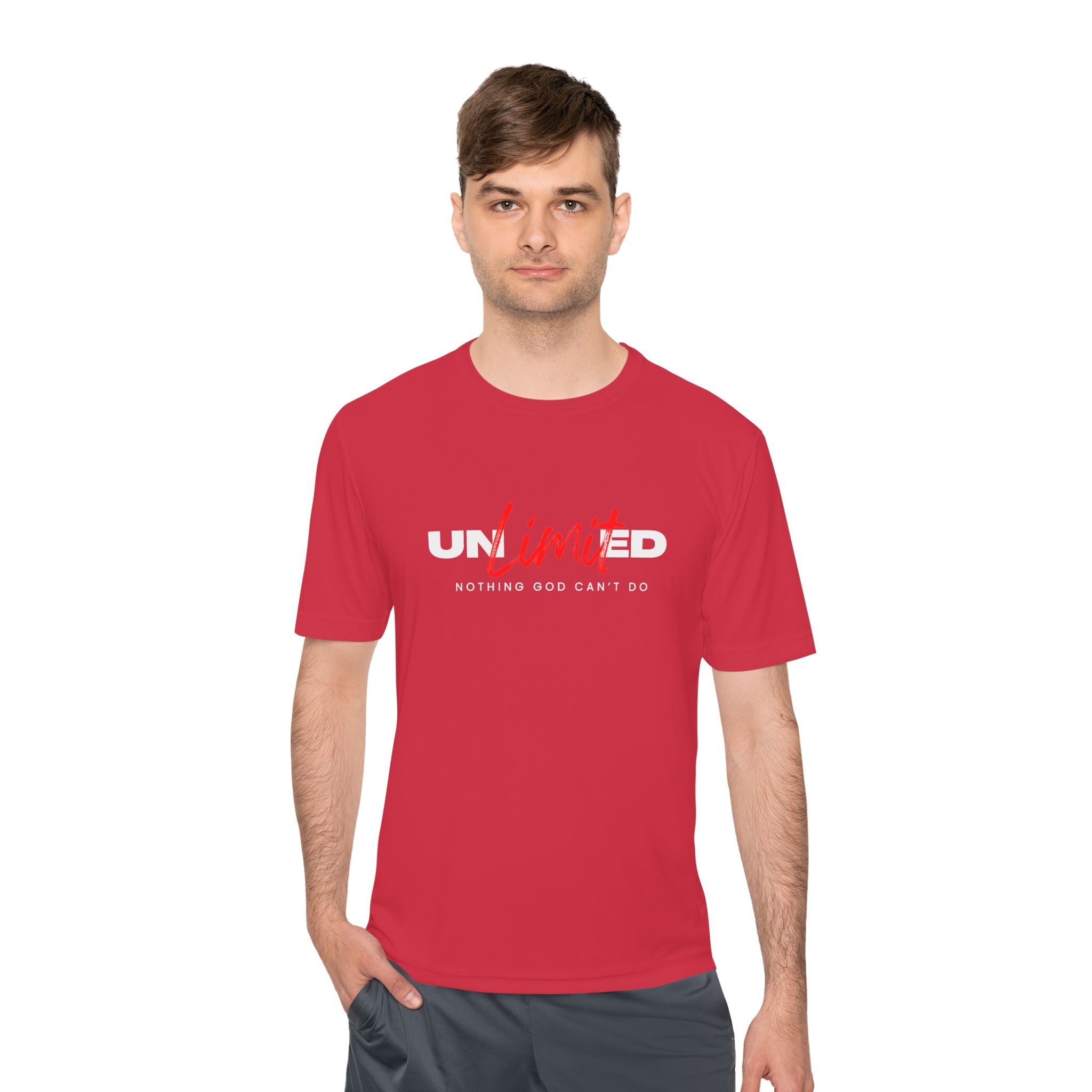Collection of Unisex Moisture Wicking Tee - 'Unlimited' Inspirational Sportswear in a gallery layout