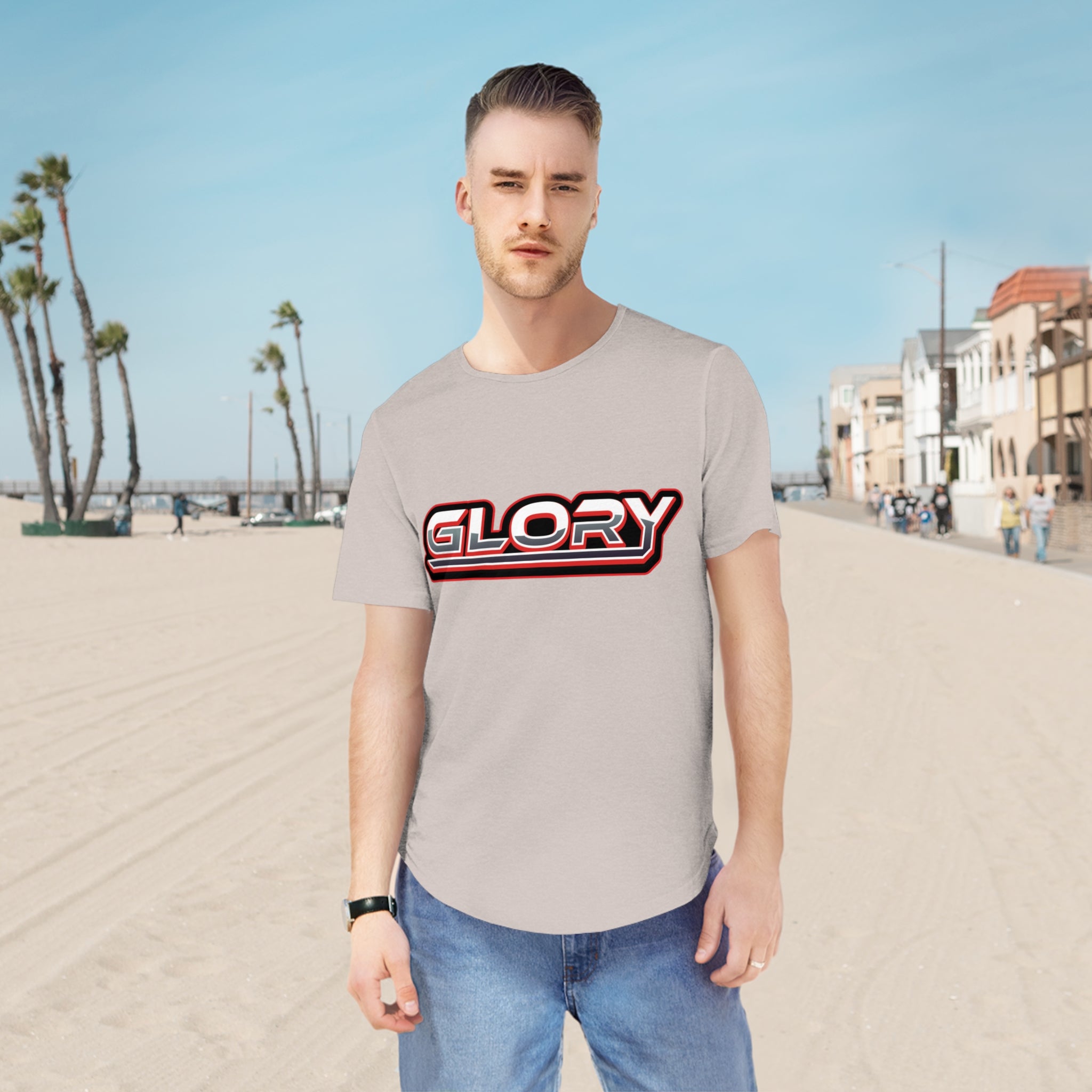 Collection of Men's 'GLORY' Jersey Curved Hem Tee - Trendy Athletic Top for All Occasions in a gallery layout