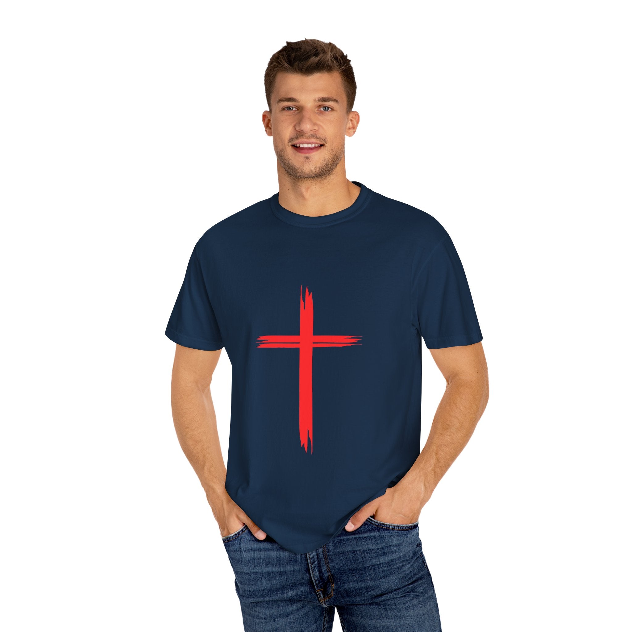 Collection of Faith & Love Graphic T-Shirt - Unisex Garment-Dyed with Cross and 316 Heart Design in a gallery layout