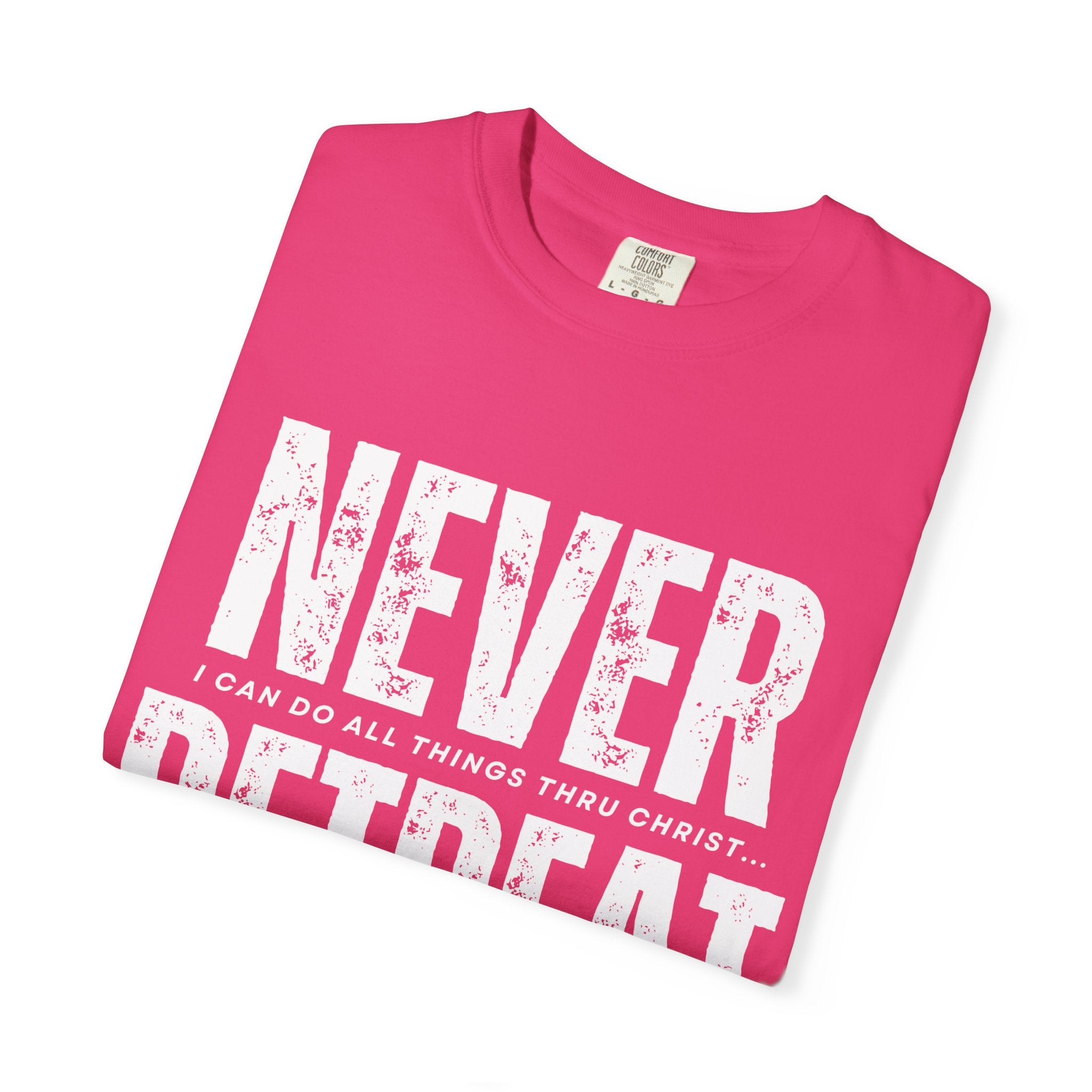 Collection of Never Retreat Shirt for Everyday Wear, Stylish Graphic Tee, Perfect for Gifts, Summer Outfits, Celebrations in a gallery layout