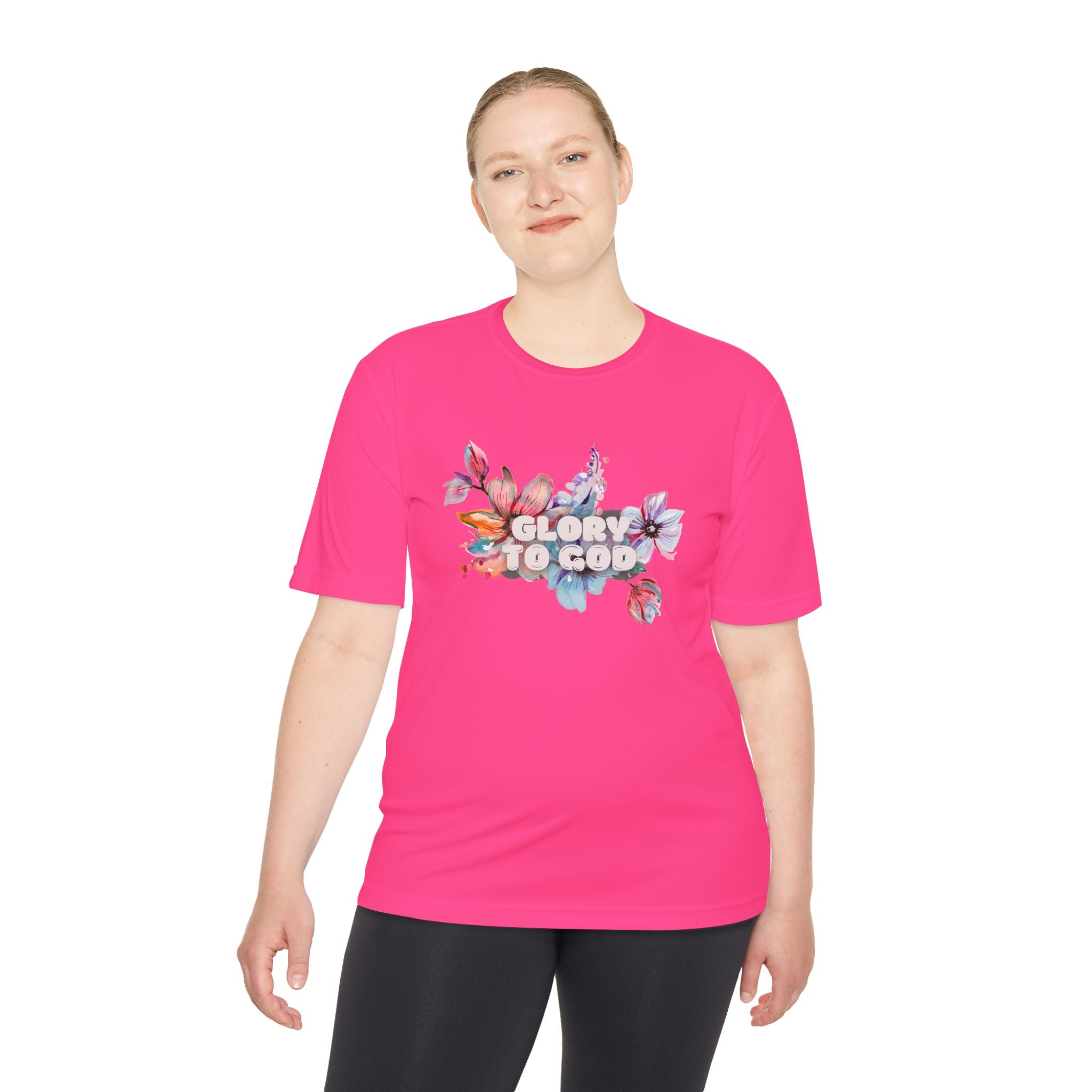 Collection of Women's Moisture Wicking Tee - 'Glory to God' Floral Design in a gallery layout