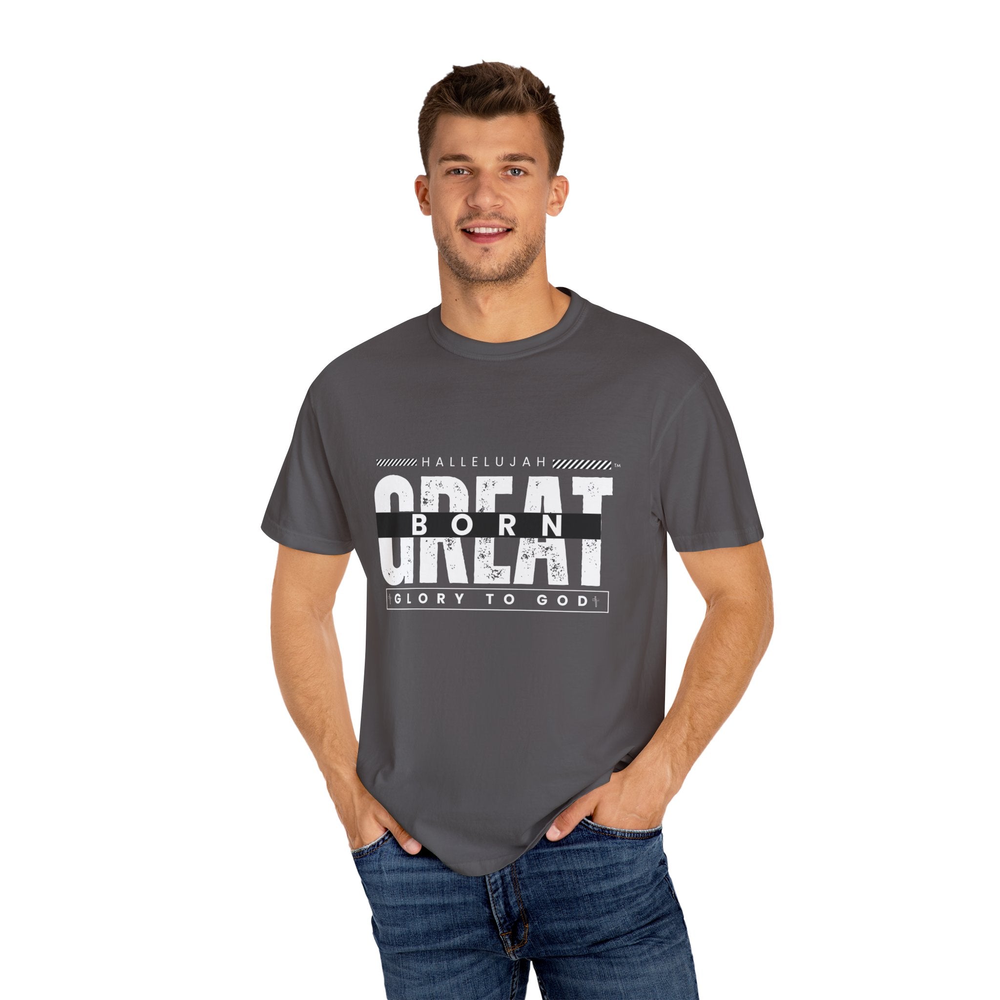 Collection of Christian Unisex T-Shirt - "Hallelujah Born Great" Apparel in a gallery layout