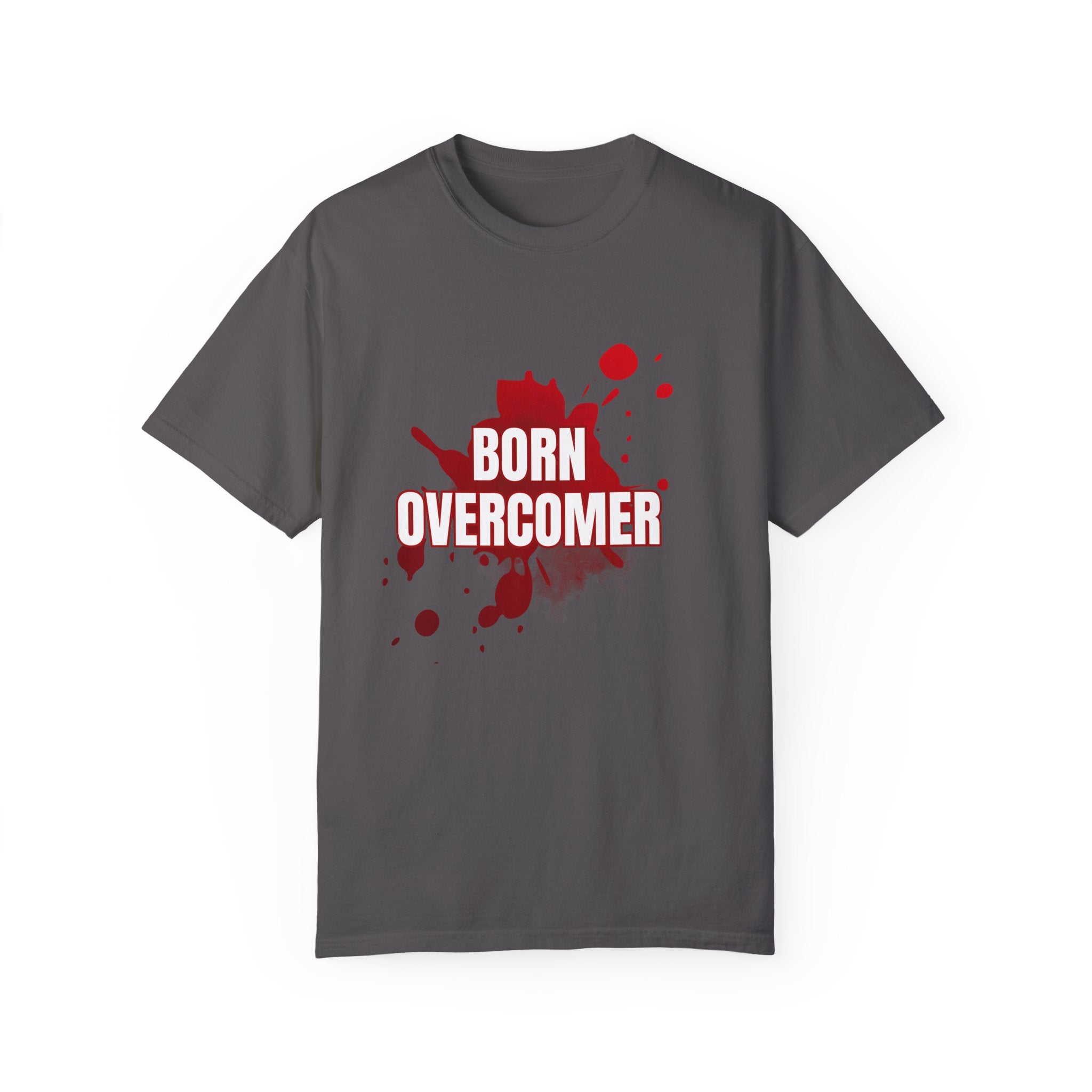 Collection of Born Overcomer Unisex Garment-Dyed T-shirt - Inspirational Tee for Motivated Individuals in a gallery layout