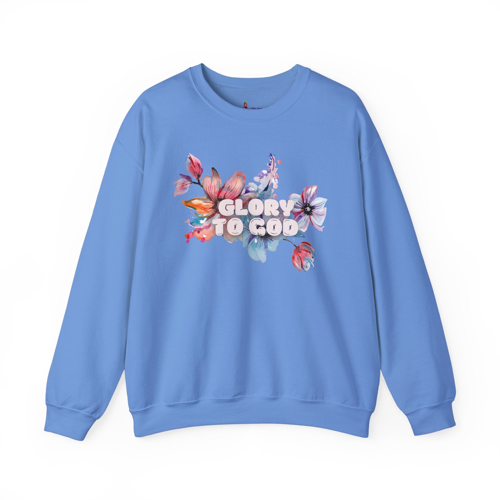 Collection of "Glory to God" Floral Crewneck Sweatshirt: no-chenille patch in a gallery layout