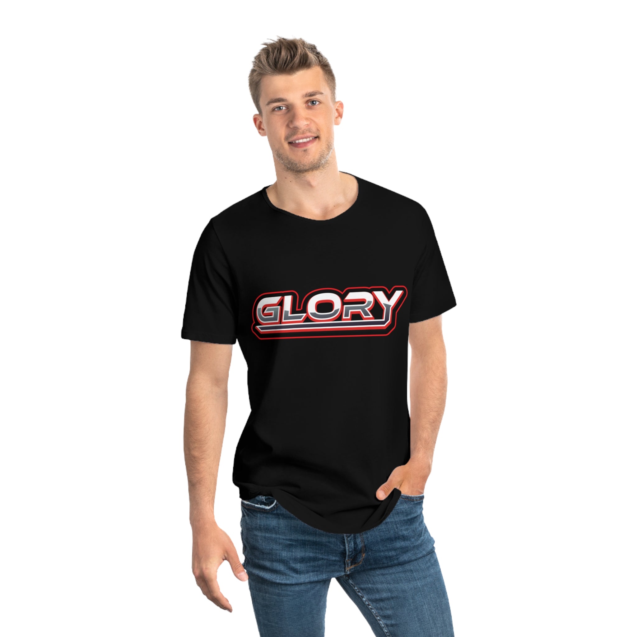 Collection of Men's 'GLORY' Jersey Curved Hem Tee - Trendy Athletic Top for All Occasions in a gallery layout