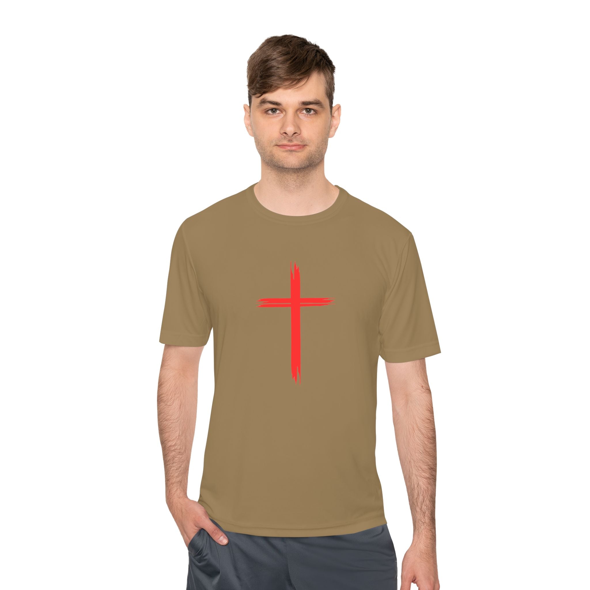 Collection of Unisex Moisture Wicking Tee - Cross and Heart 316 Design in a gallery layout