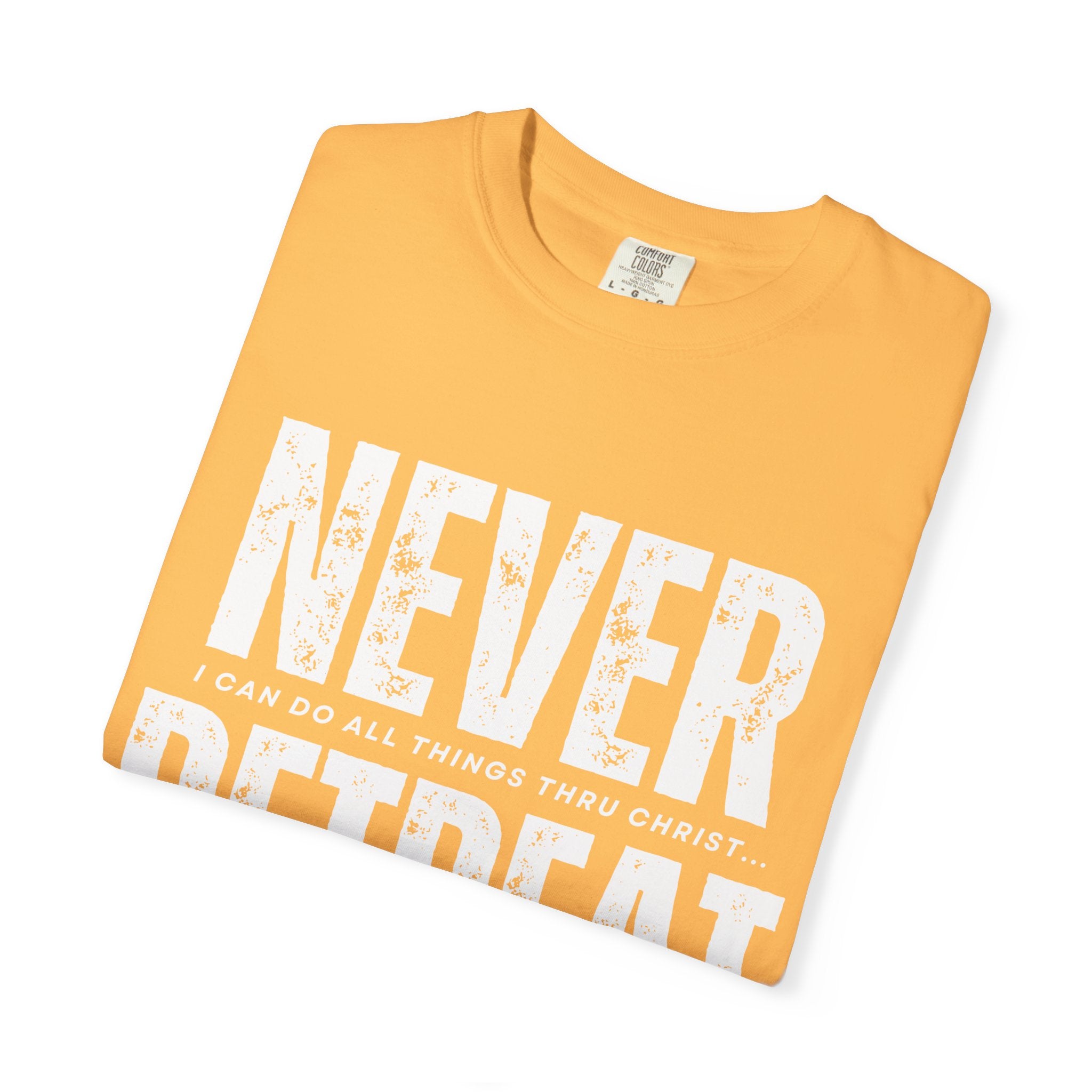 Collection of Never Retreat Shirt for Everyday Wear, Stylish Graphic Tee, Perfect for Gifts, Summer Outfits, Celebrations in a gallery layout