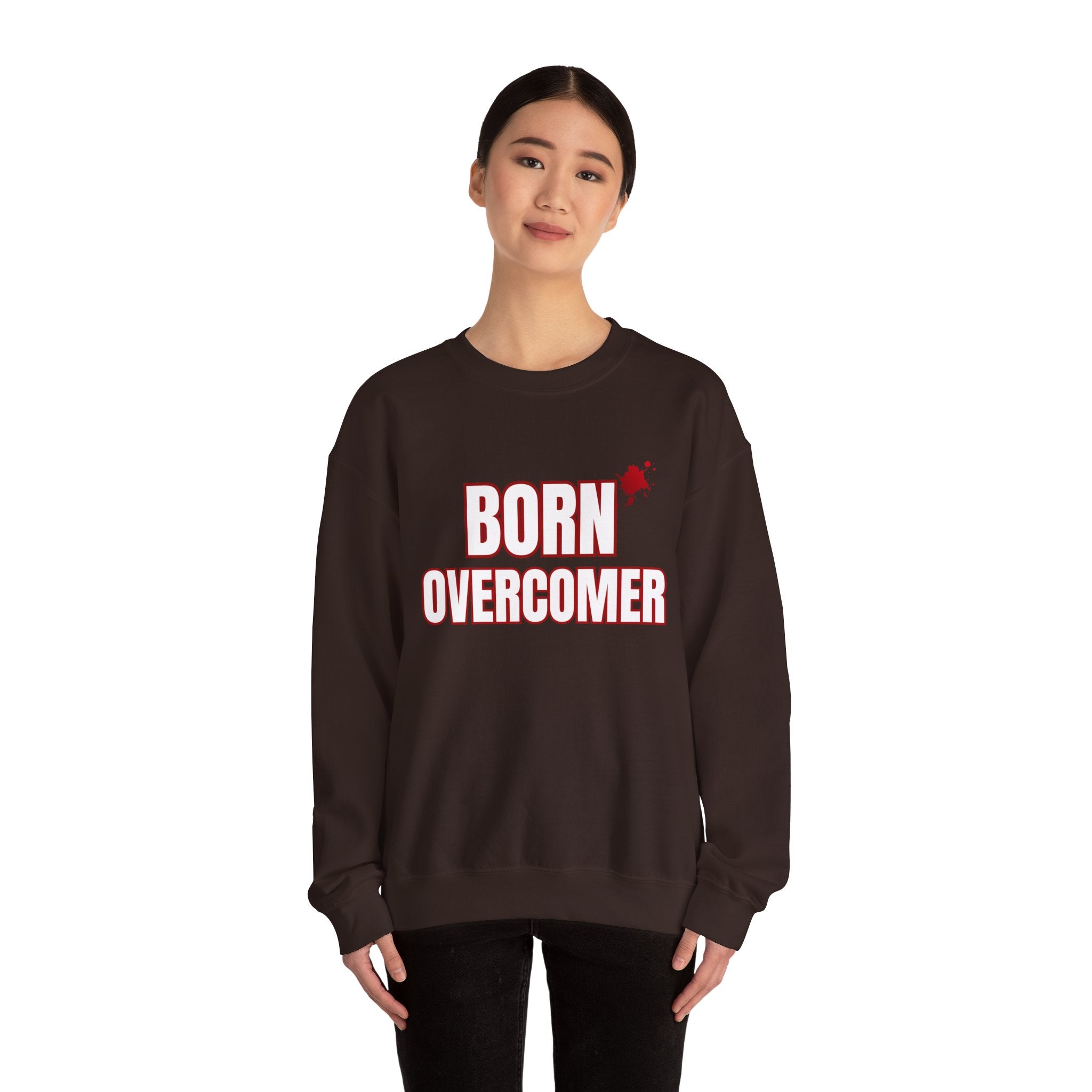 Collection of Born Overcomer Unisex Heavy Crewneck Sweatshirt - Motivational Casual Wear in a gallery layout