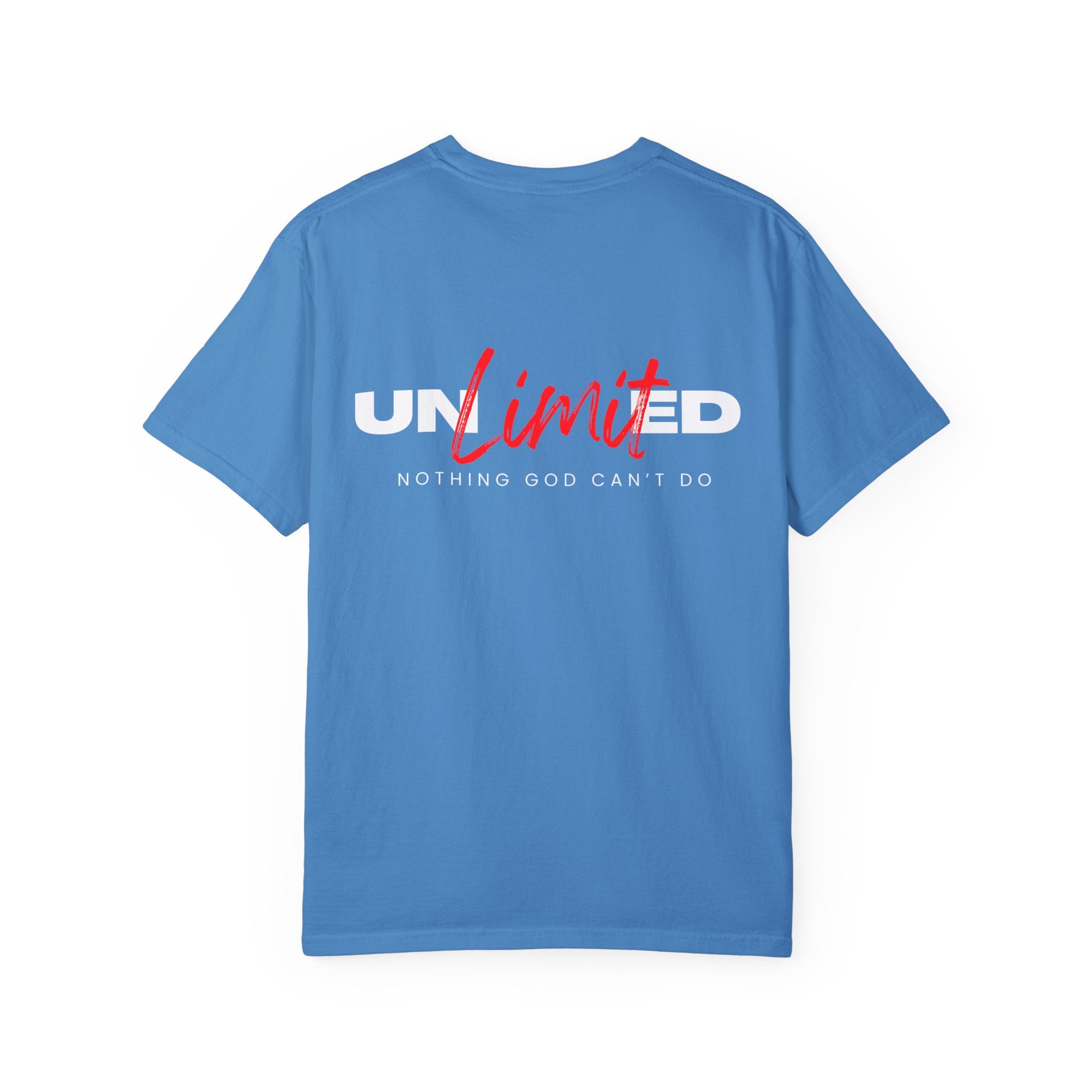 Collection of Unisex Garment-Dyed T-Shirt - "UNLIMITED: Nothing God Can’t Do" Inspirational Tee in a gallery layout