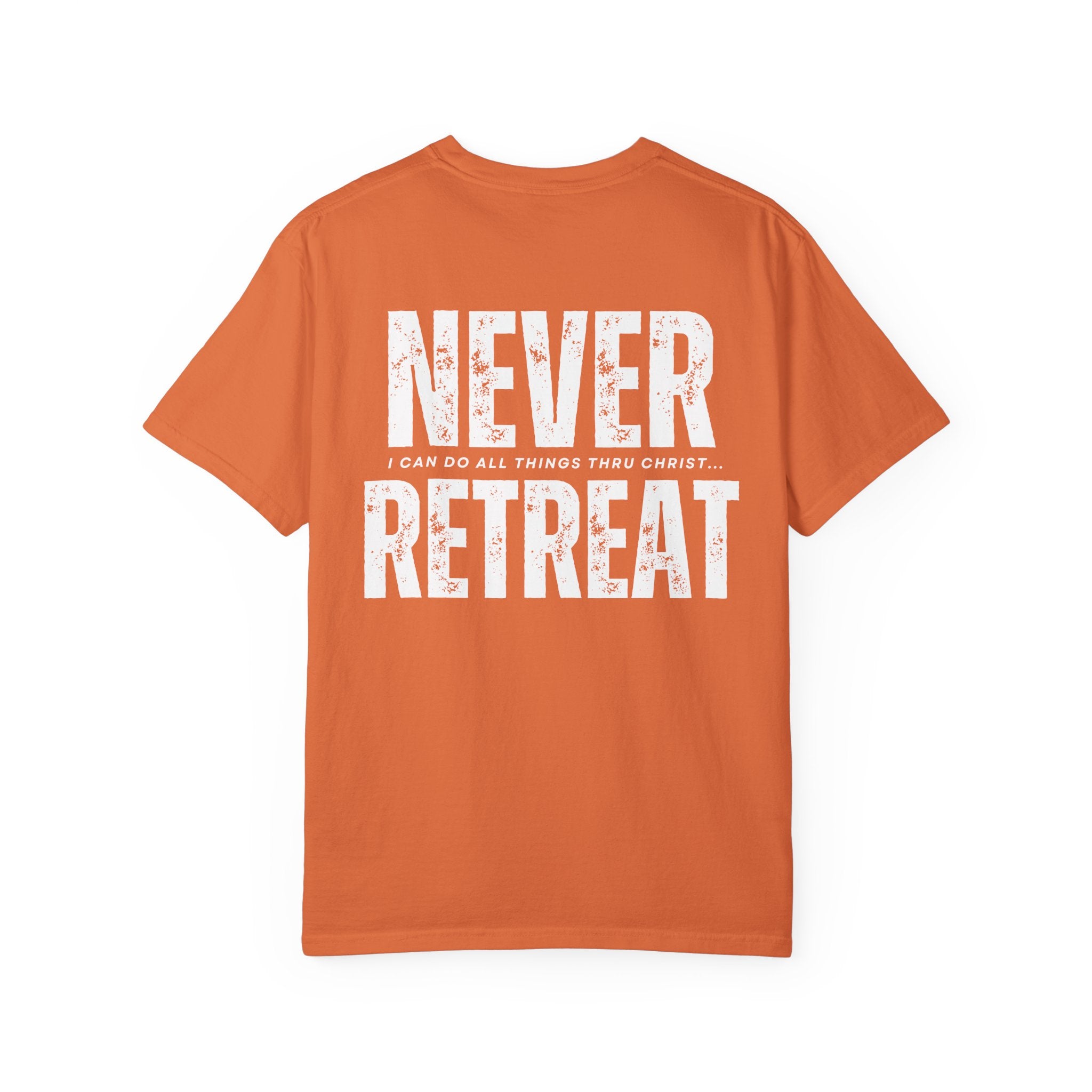Collection of Never Retreat Shirt for Everyday Wear, Stylish Graphic Tee, Perfect for Gifts, Summer Outfits, Celebrations in a gallery layout