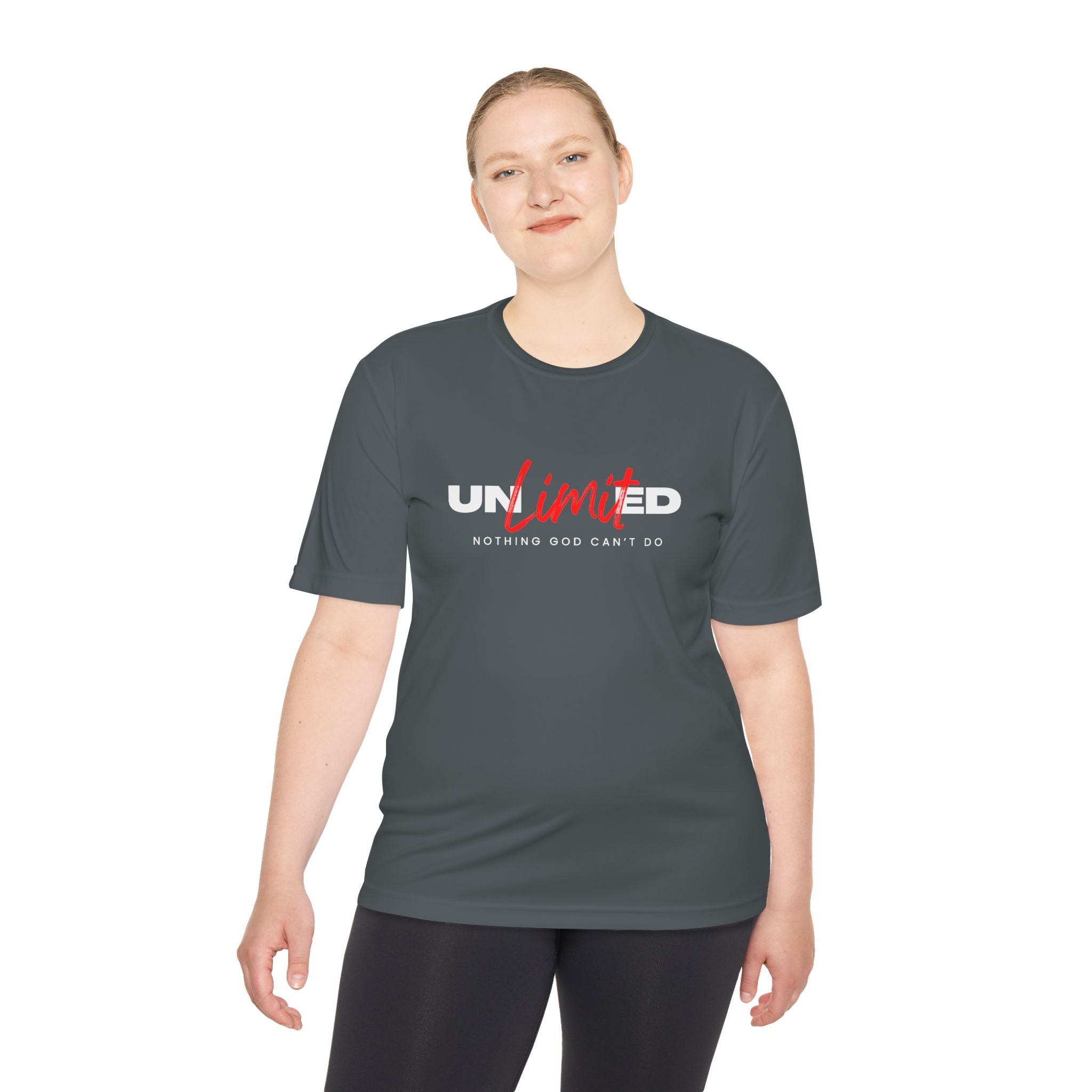 Collection of Unisex Moisture Wicking Tee - 'Unlimited' Inspirational Sportswear in a gallery layout
