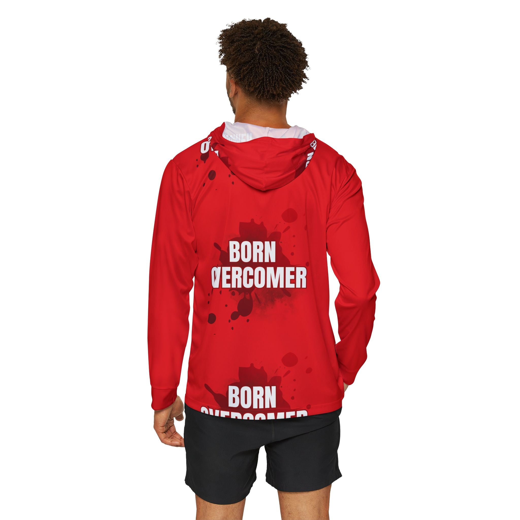 Collection of Born Overcomer Men's Sports Warmup Hoodie - Bold Red Empowerment Activewear in a gallery layout