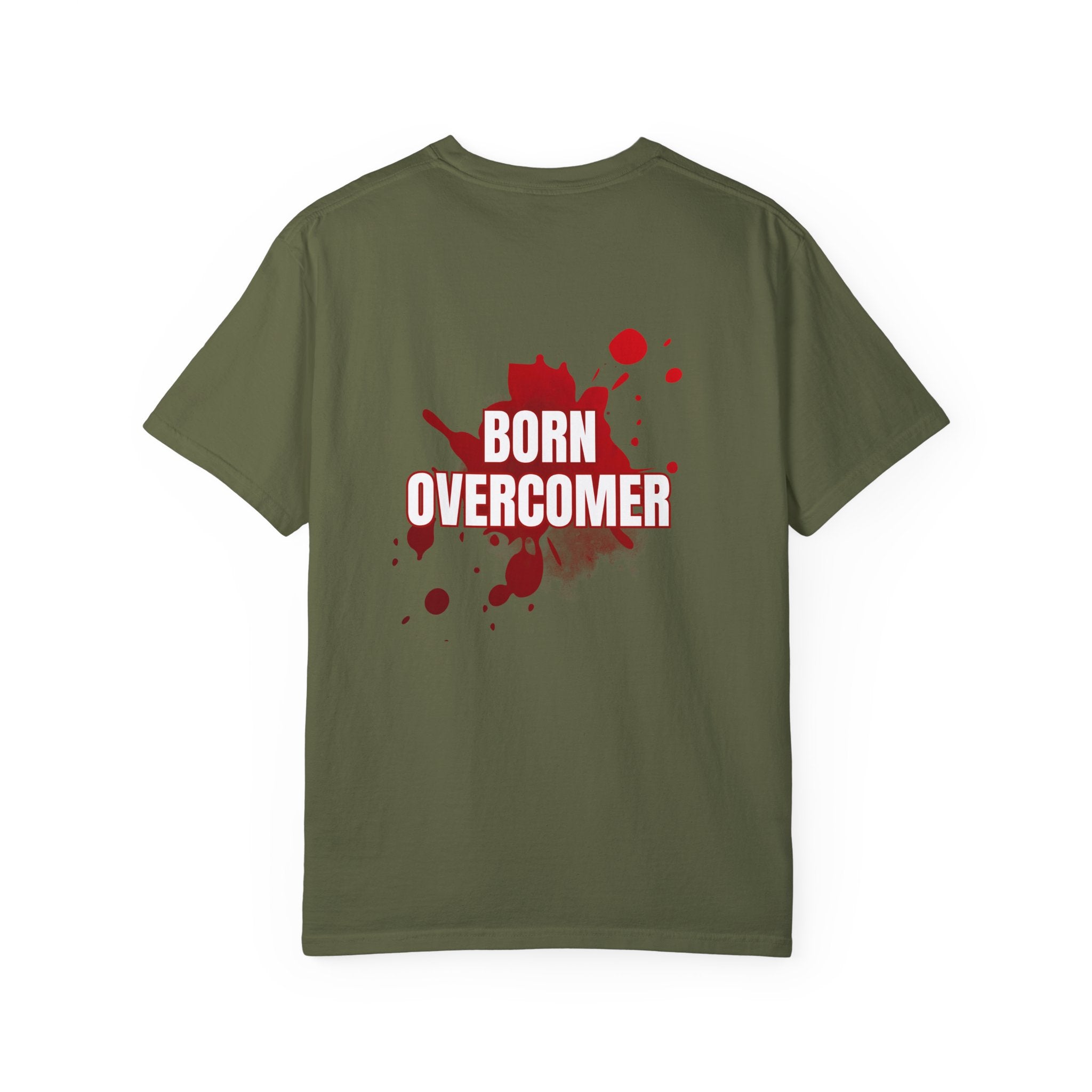 Collection of Born Overcomer Unisex Garment-Dyed T-shirt - Inspirational Tee for Motivated Individuals in a gallery layout