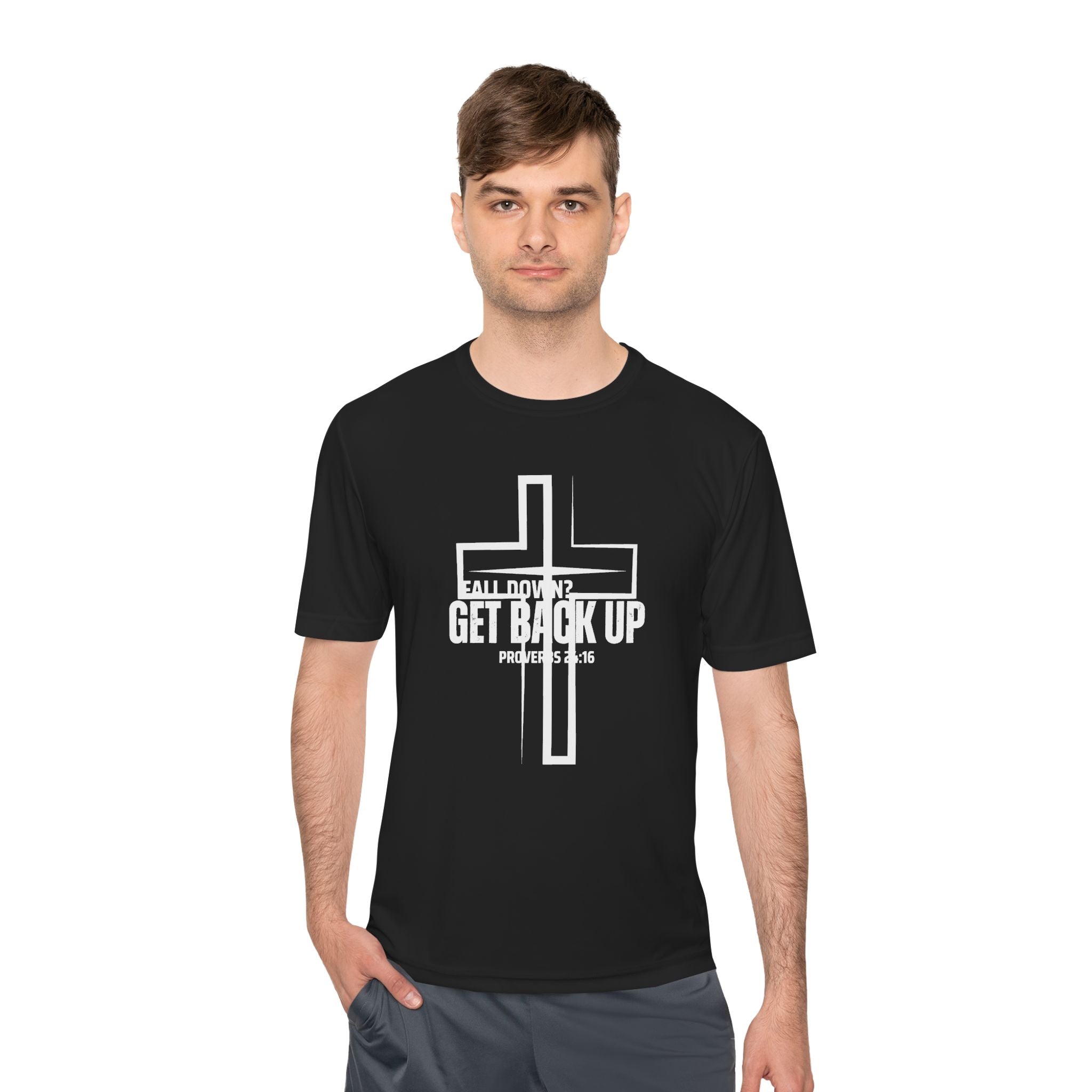 Collection of Unisex Moisture Wicking Tee - 'Get Back Up' Inspirational Christian Shirt in a gallery layout