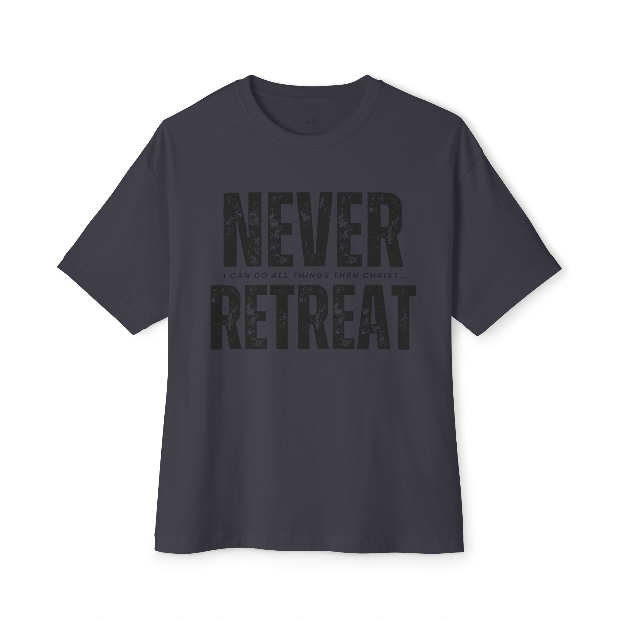 Collection of Motivational Oversized Tee - Never Retreat, Comfort Shirt, Casual Wear, Inspirational Gift, Unisex T-Shirt, Relaxed Fit in a gallery layout