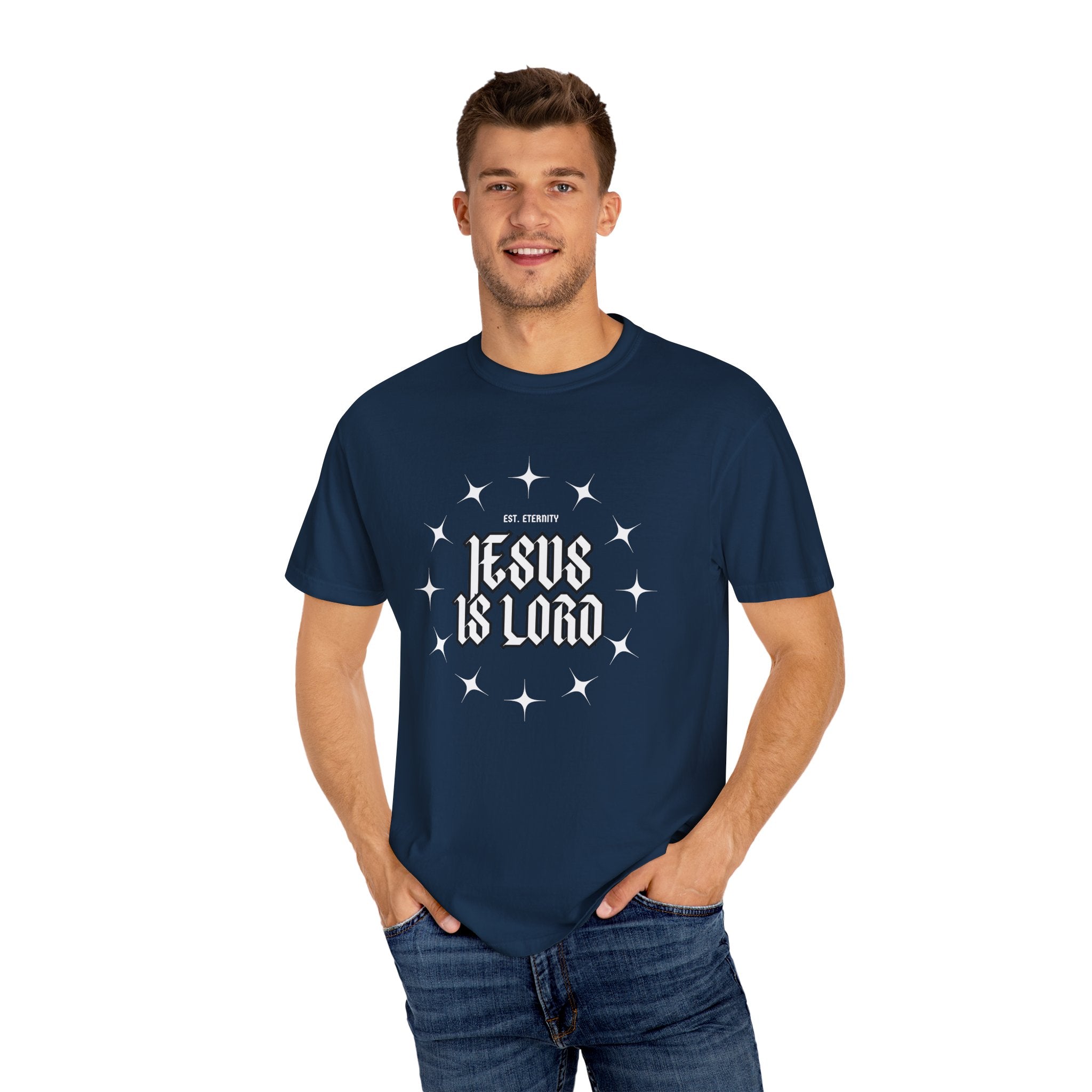Collection of Jesus Is Lord Unisex Garment-Dyed T-Shirt - Faith-Inspired Apparel in a gallery layout