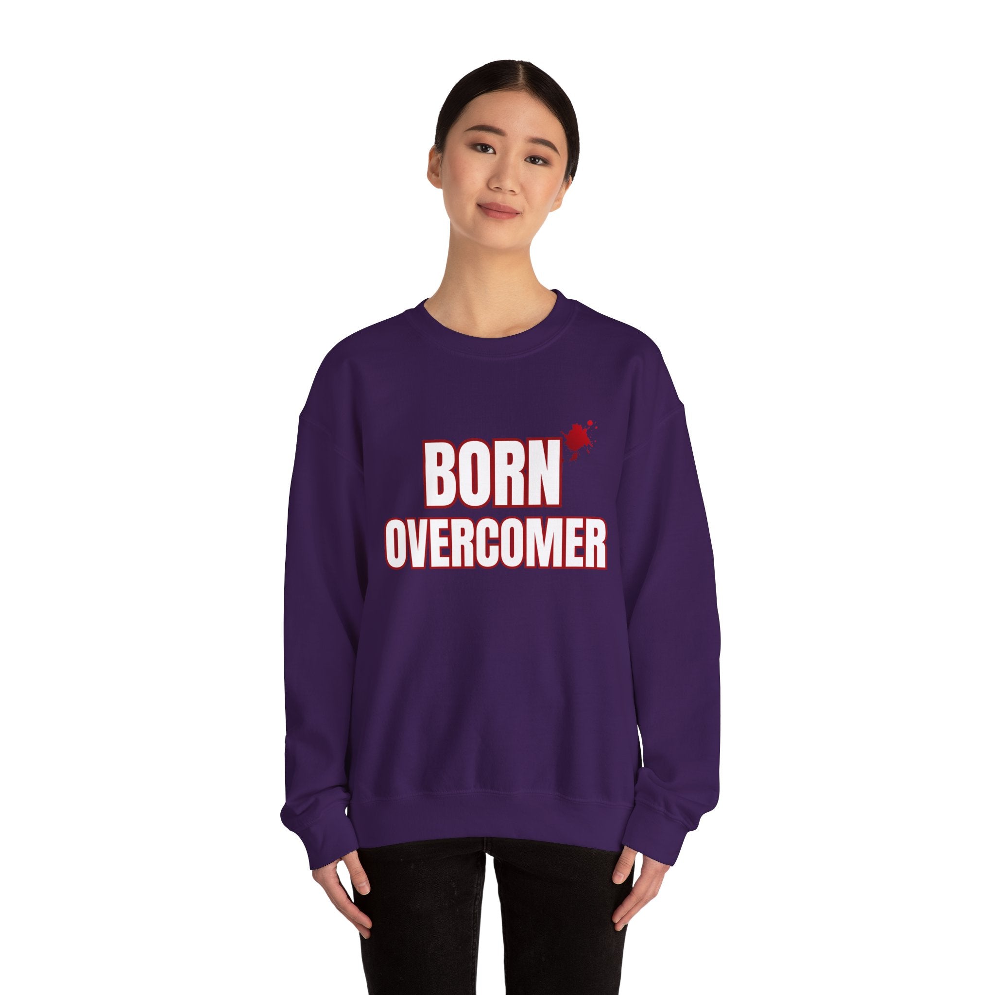 Collection of Born Overcomer Unisex Heavy Crewneck Sweatshirt - Motivational Casual Wear in a gallery layout