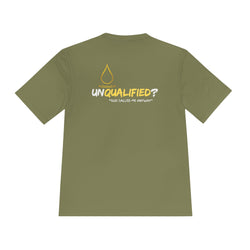 Collection of Unisex Moisture Wicking Tee - 'UNQUALIFIED?' Performance Shirt for Athletes in a gallery layout