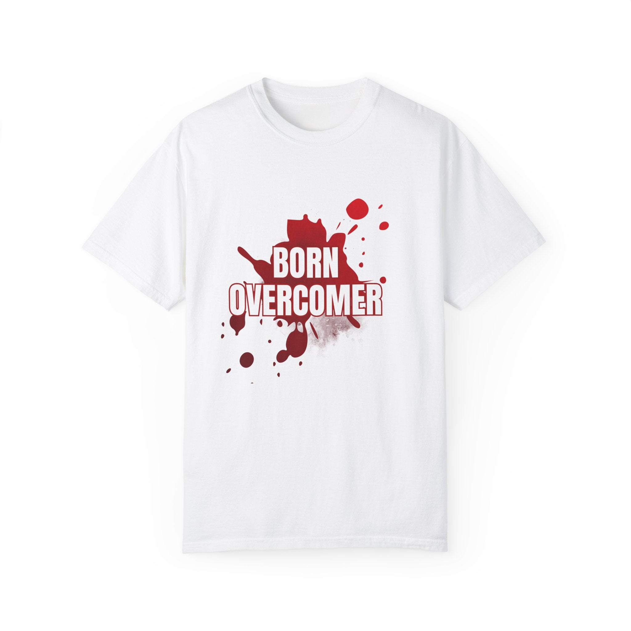 Collection of Born Overcomer Unisex Garment-Dyed T-shirt - Inspirational Tee for Motivated Individuals in a gallery layout