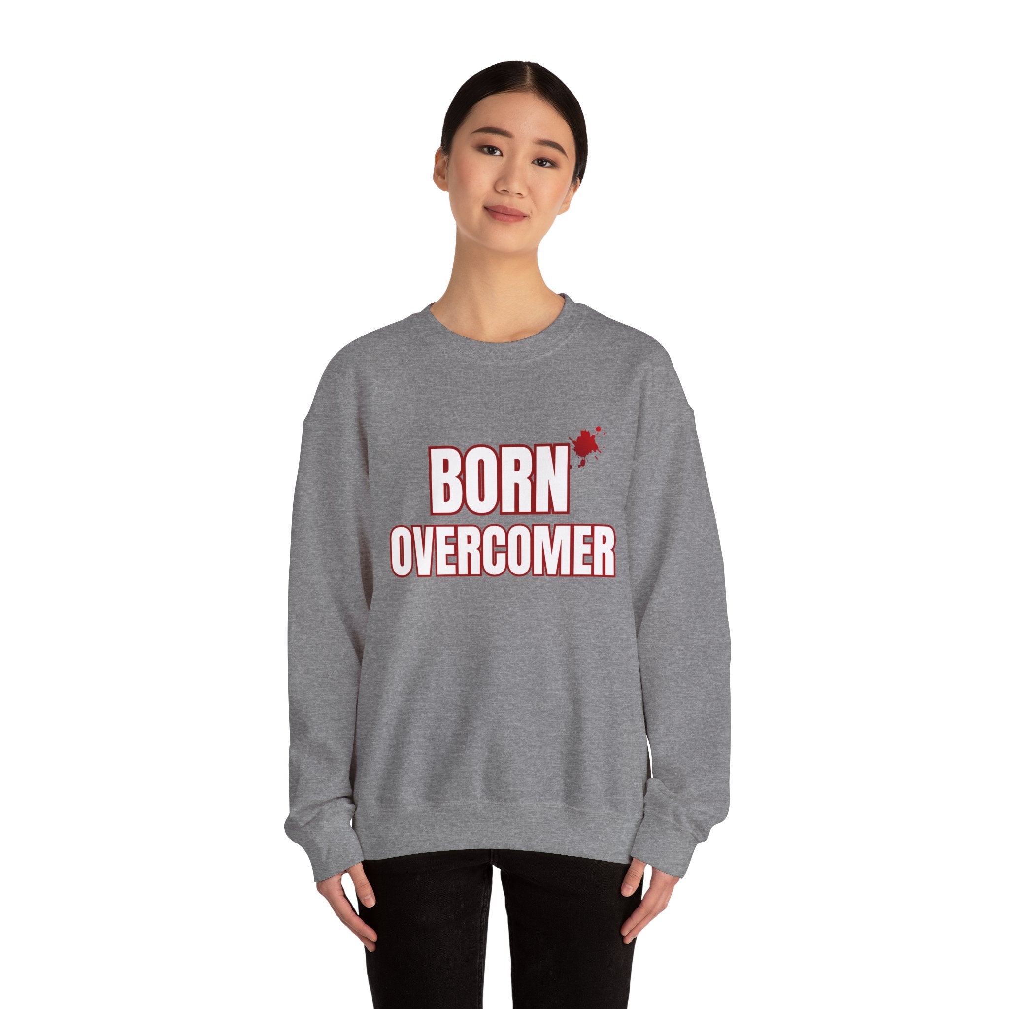 Collection of Born Overcomer Unisex Heavy Crewneck Sweatshirt - Motivational Casual Wear in a gallery layout