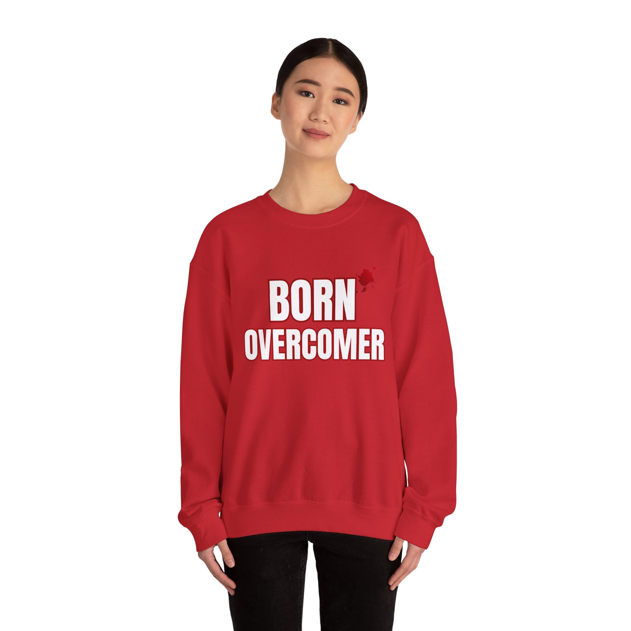 Collection of Born Overcomer Unisex Heavy Crewneck Sweatshirt - Motivational Casual Wear in a gallery layout