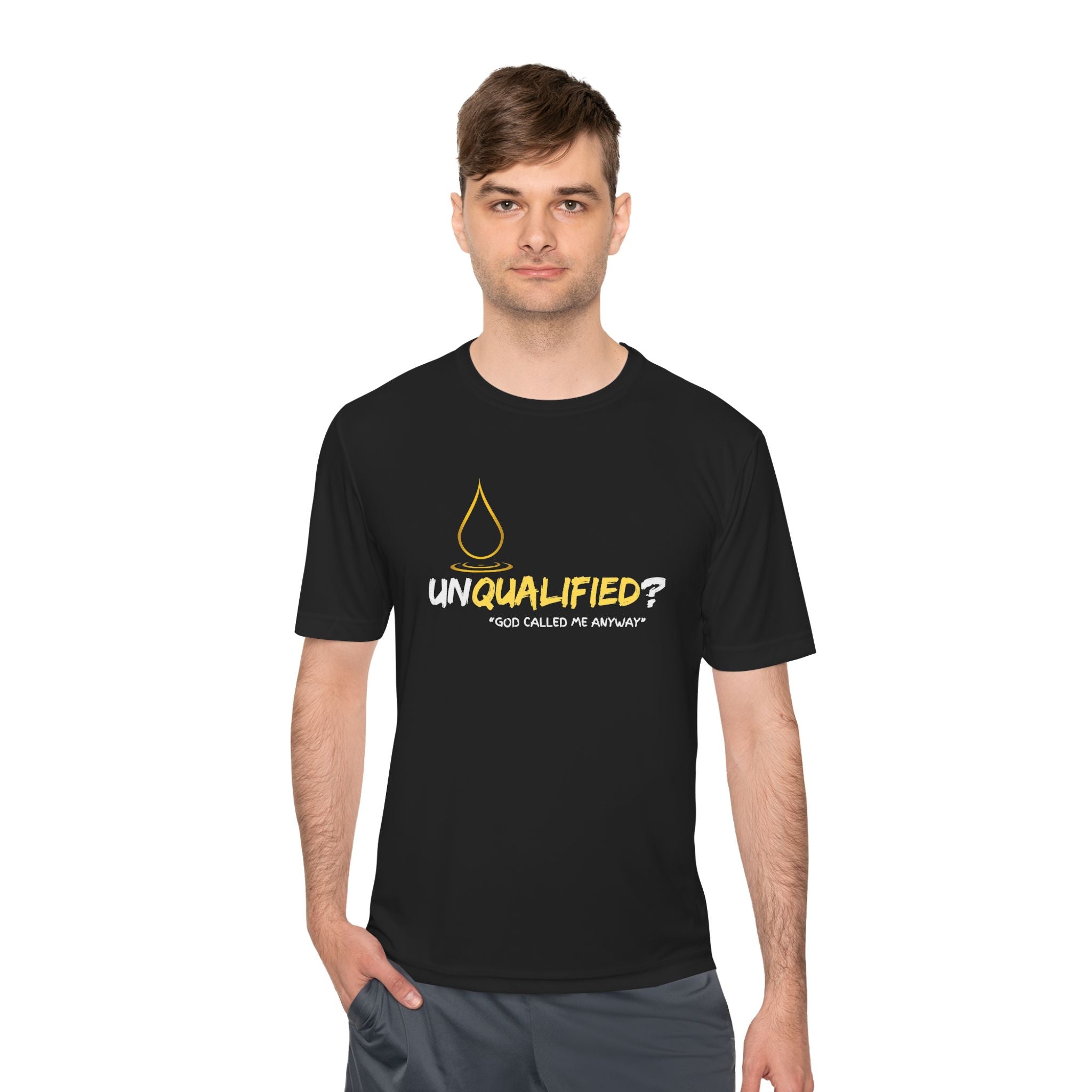 Collection of Unisex Moisture Wicking Tee - 'UNQUALIFIED?' Performance Shirt for Athletes in a gallery layout