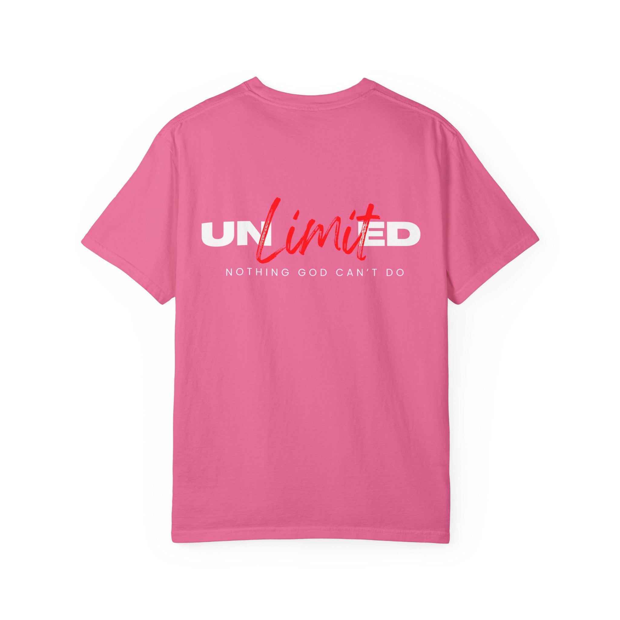 Collection of Unisex Garment-Dyed T-Shirt - "UNLIMITED: Nothing God Can’t Do" Inspirational Tee in a gallery layout