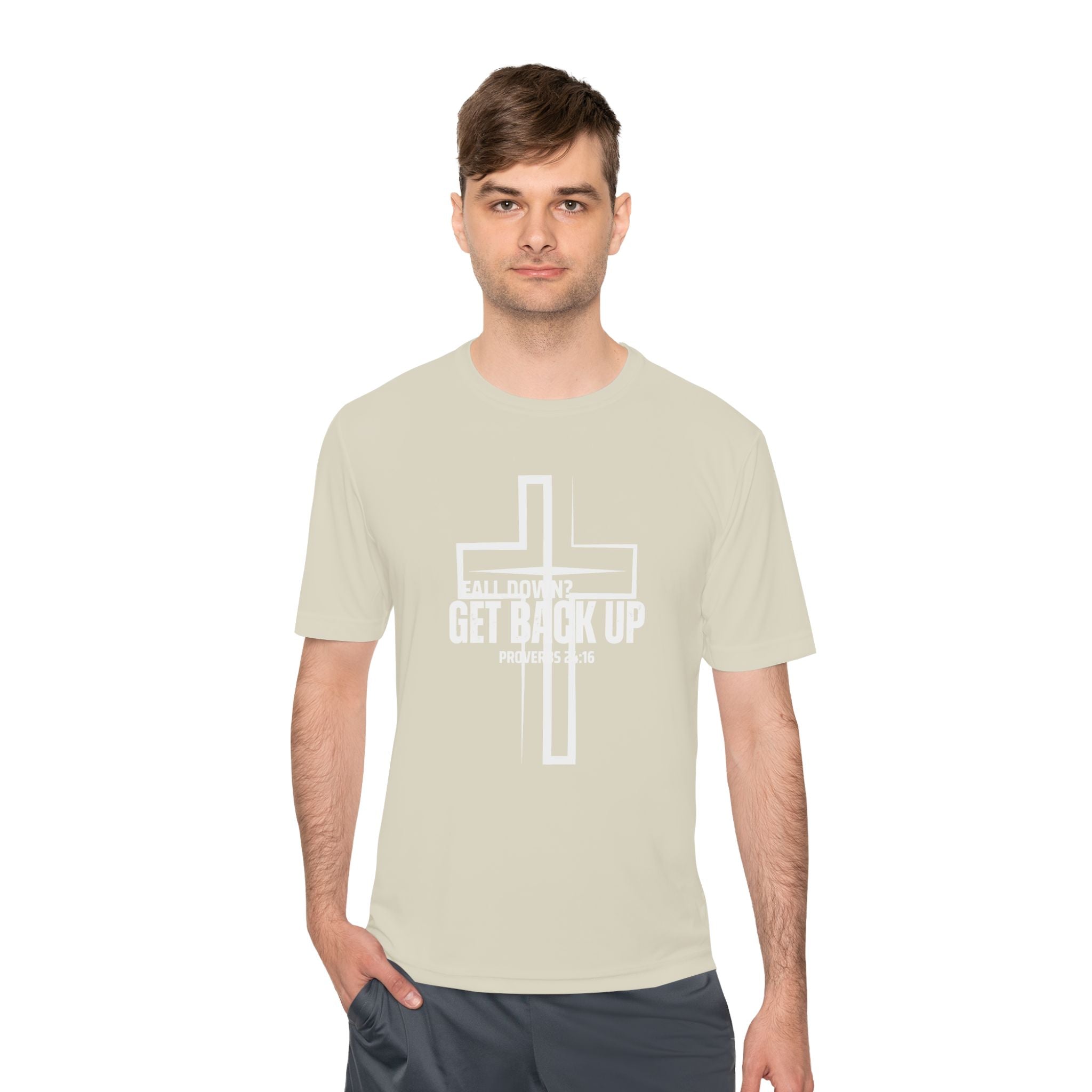 Collection of Unisex Moisture Wicking Tee - 'Get Back Up' Inspirational Christian Shirt in a gallery layout