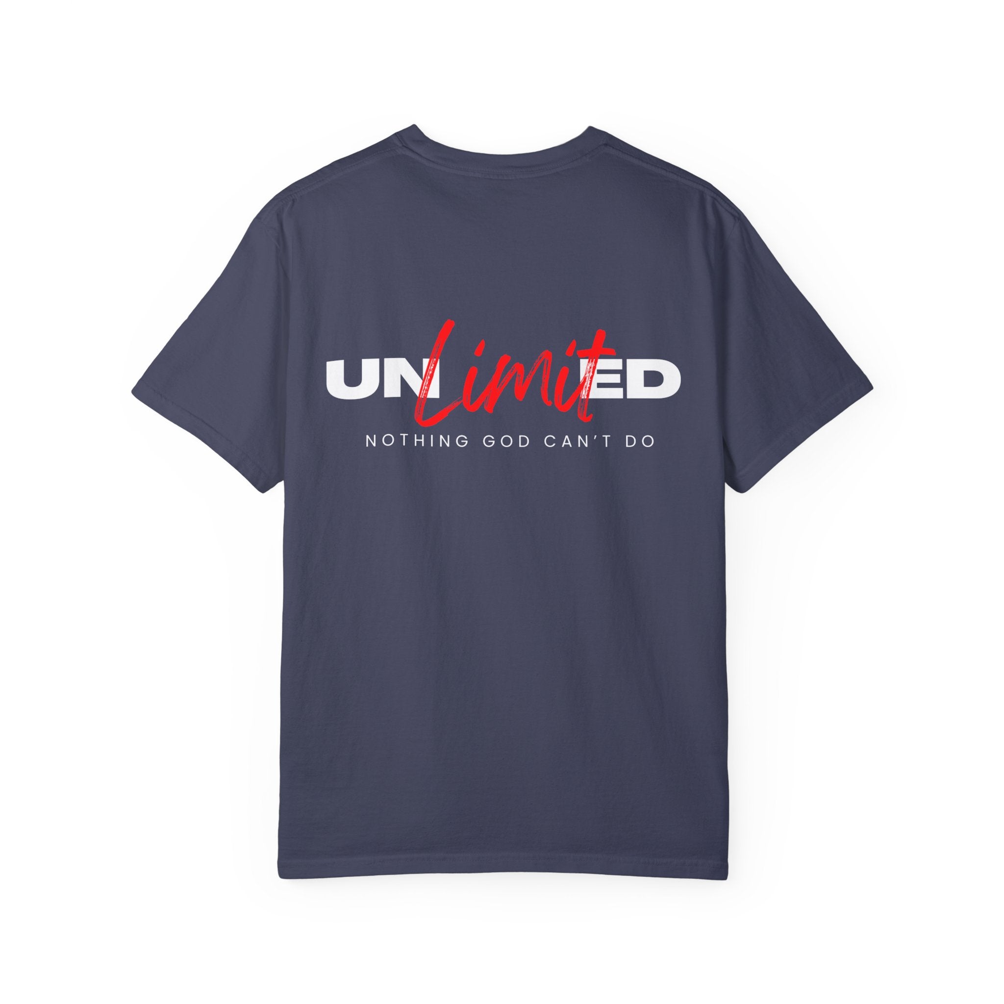 Collection of Unisex Garment-Dyed T-Shirt - "UNLIMITED: Nothing God Can’t Do" Inspirational Tee in a gallery layout