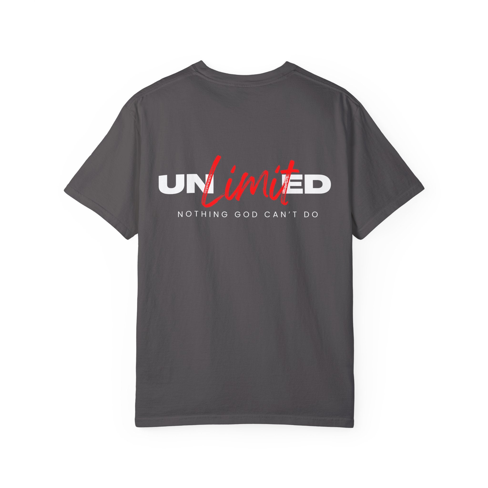 Collection of Unisex Garment-Dyed T-Shirt - "UNLIMITED: Nothing God Can’t Do" Inspirational Tee in a gallery layout