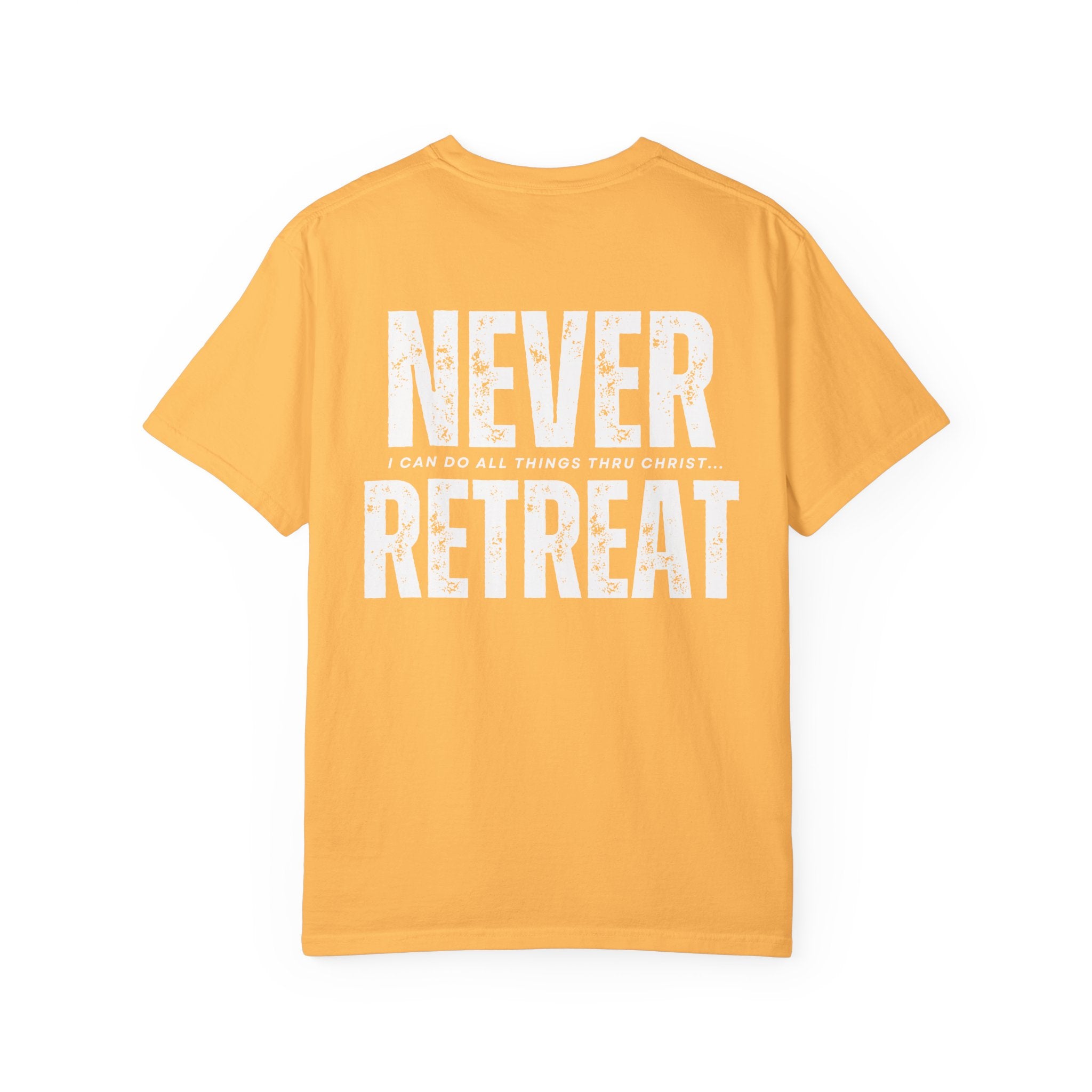 Collection of Never Retreat Shirt for Everyday Wear, Stylish Graphic Tee, Perfect for Gifts, Summer Outfits, Celebrations in a gallery layout