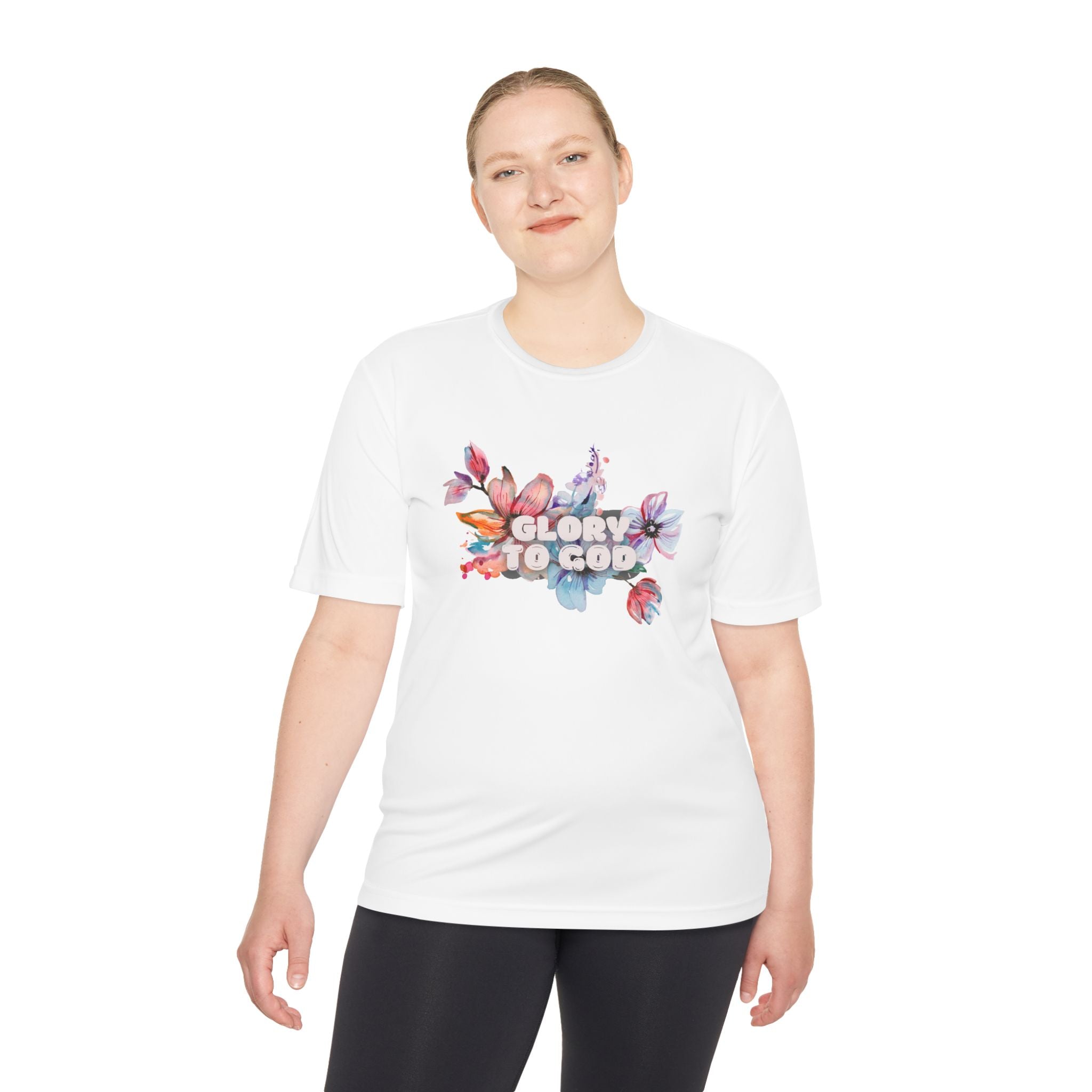 Collection of Women's Moisture Wicking Tee - 'Glory to God' Floral Design in a gallery layout