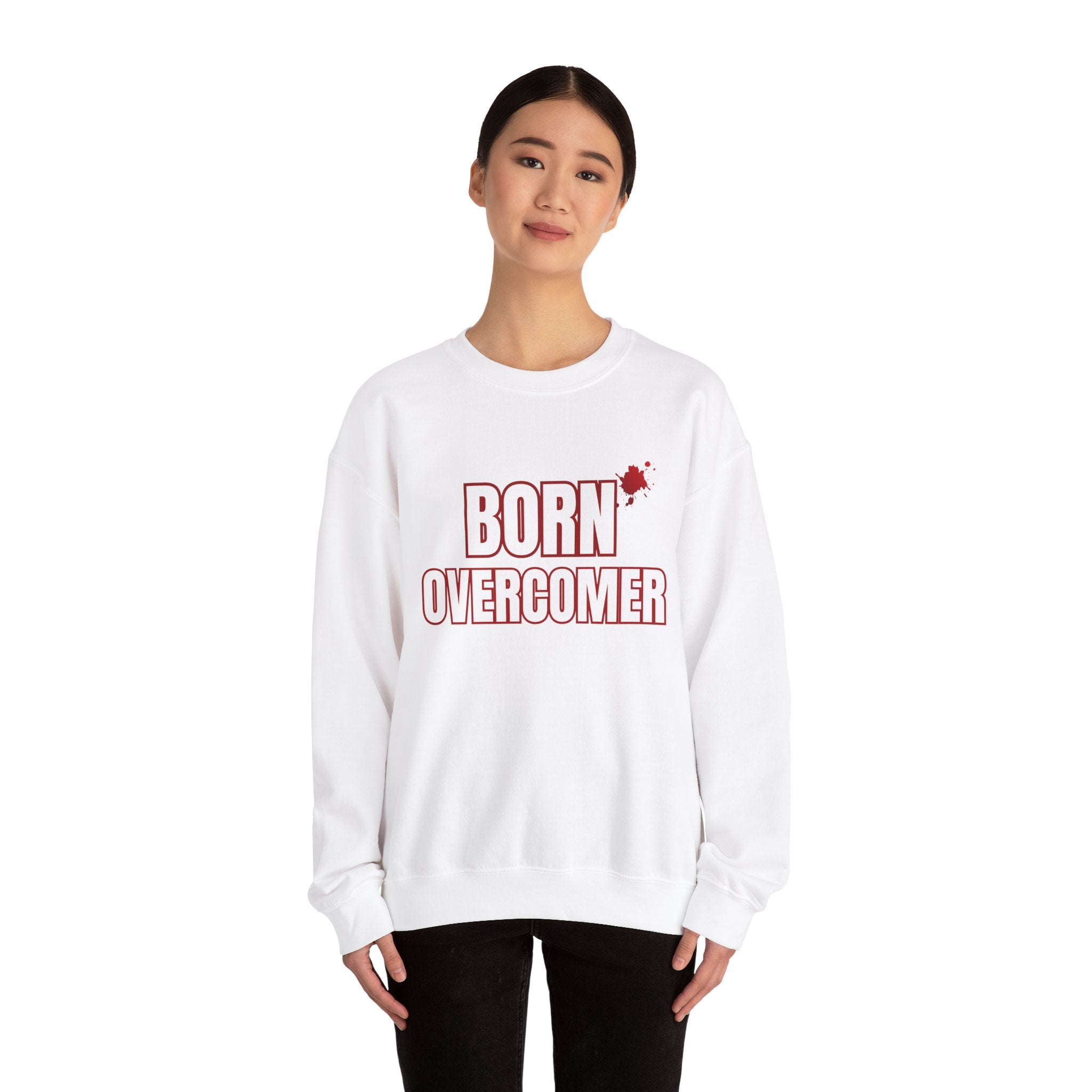 Collection of Born Overcomer Unisex Heavy Crewneck Sweatshirt - Motivational Casual Wear in a gallery layout