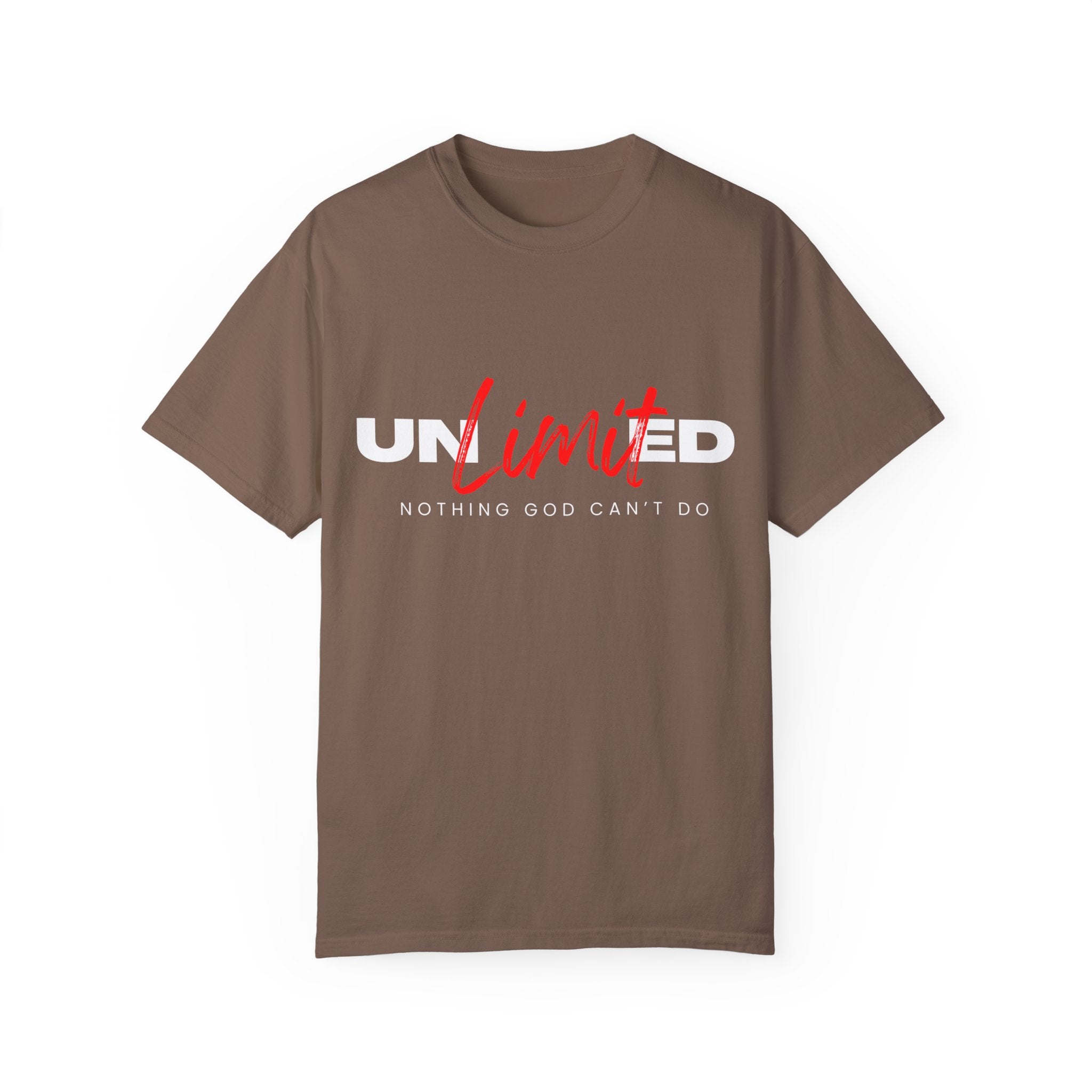 Collection of Unisex Garment-Dyed T-Shirt - "UNLIMITED: Nothing God Can’t Do" Inspirational Tee in a gallery layout