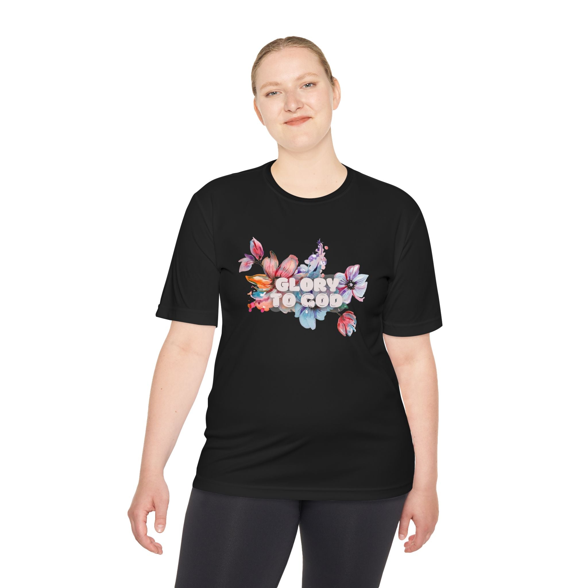 Collection of Women's Moisture Wicking Tee - 'Glory to God' Floral Design in a gallery layout
