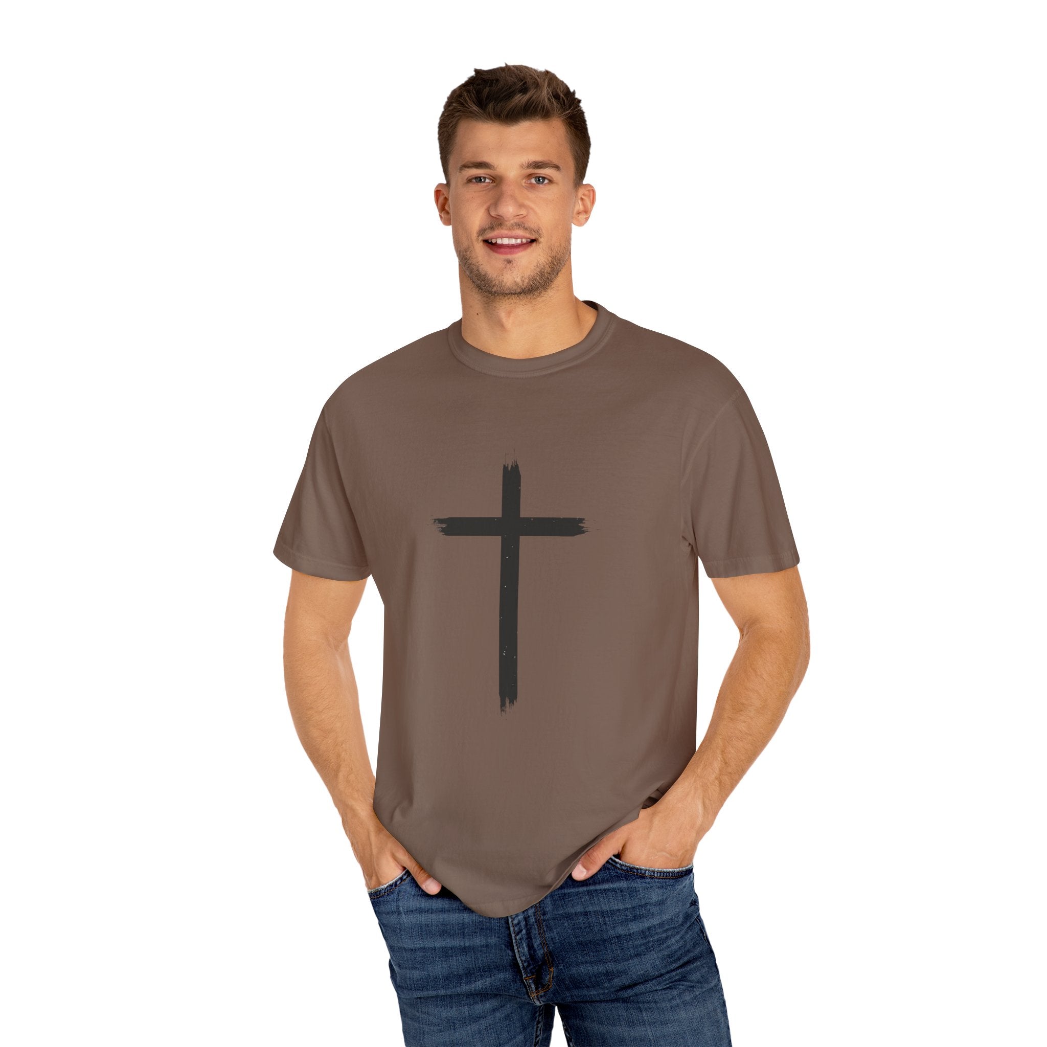 Collection of Unisex Garment-Dyed T-Shirt with Cross Design - Faith-Inspired Apparel in a gallery layout