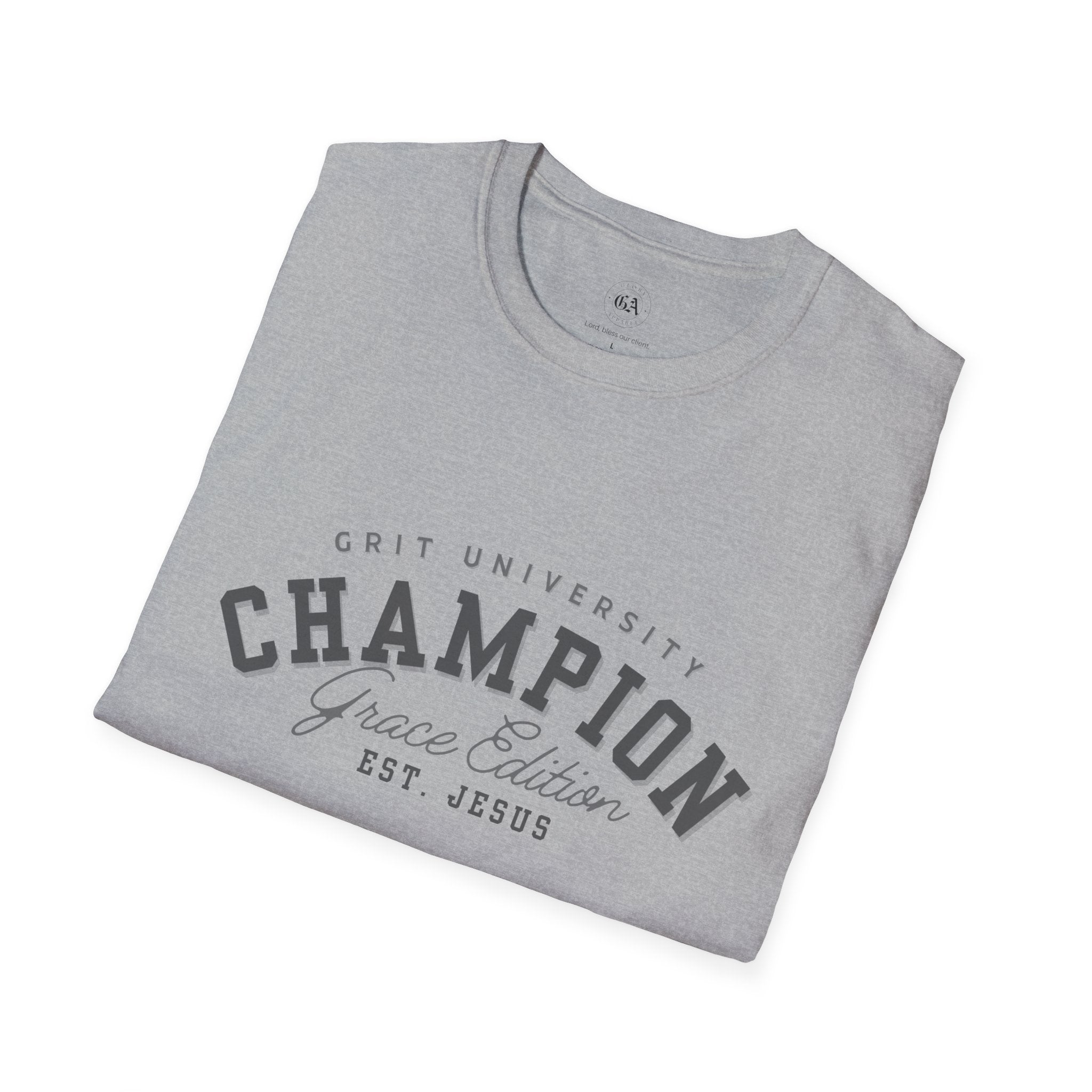 Collection of Christian Champion T-Shirt, Inspirational Tee, Faith Apparel, Gift for Believers, Grace Edition, Everyday Wear in a gallery layout