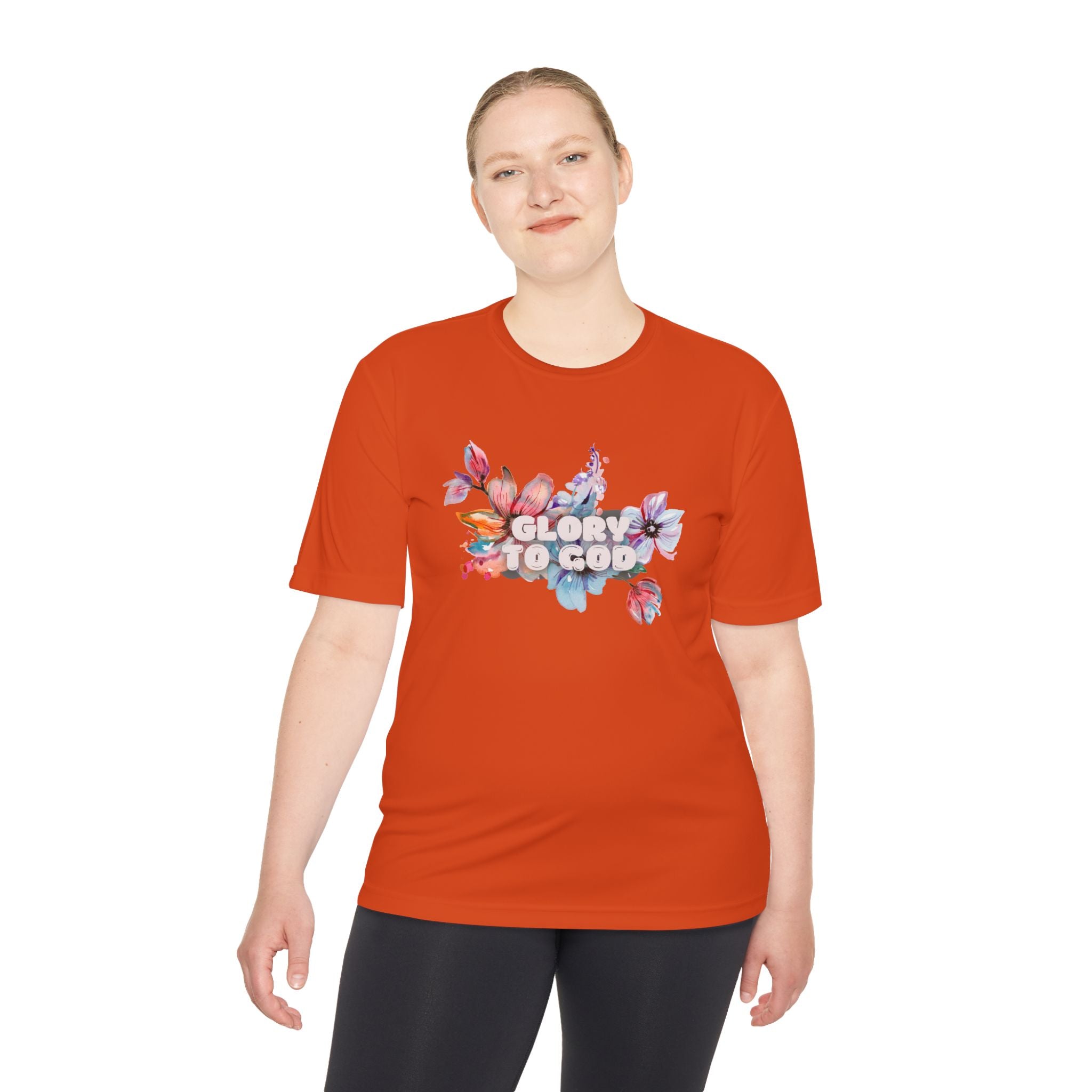 Collection of Women's Moisture Wicking Tee - 'Glory to God' Floral Design in a gallery layout