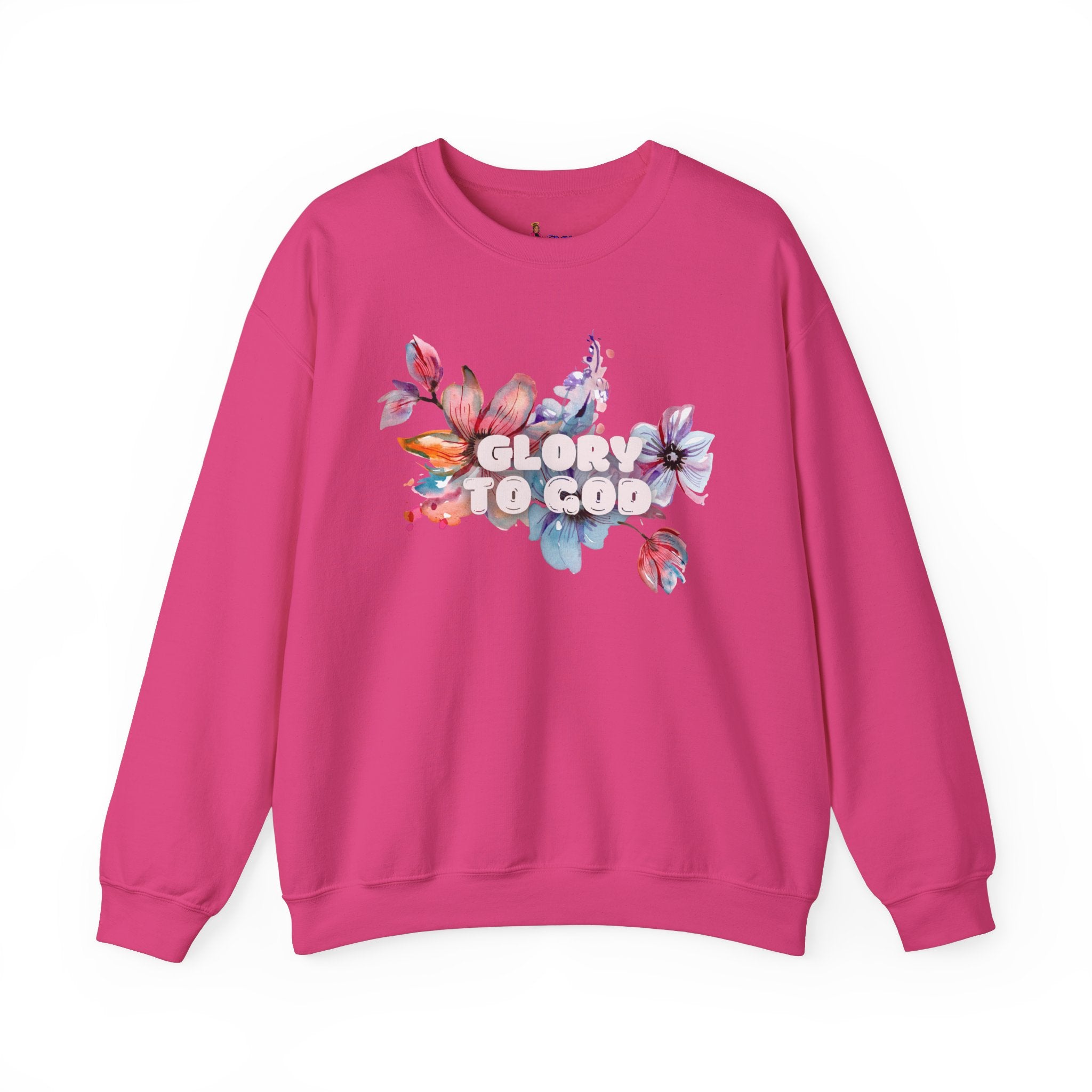 Collection of "Glory to God" Floral Crewneck Sweatshirt: no-chenille patch in a gallery layout